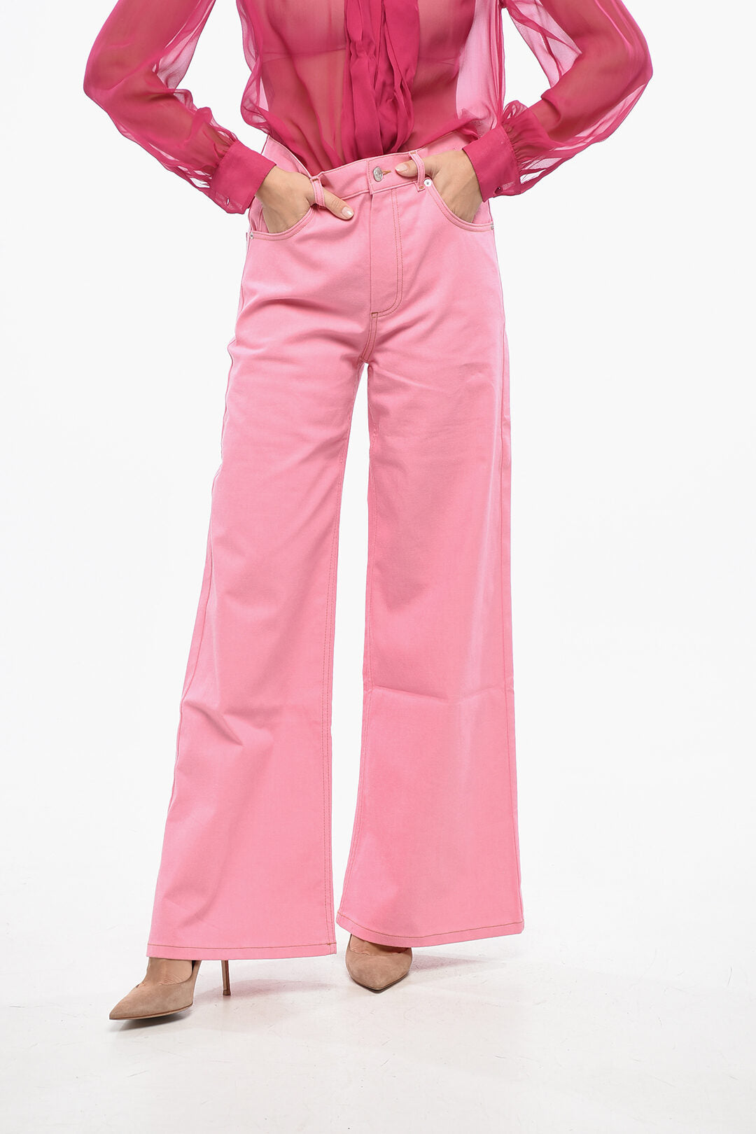 Marni 3050~5-Pocket Wide-Leg Trousers with Logo Button