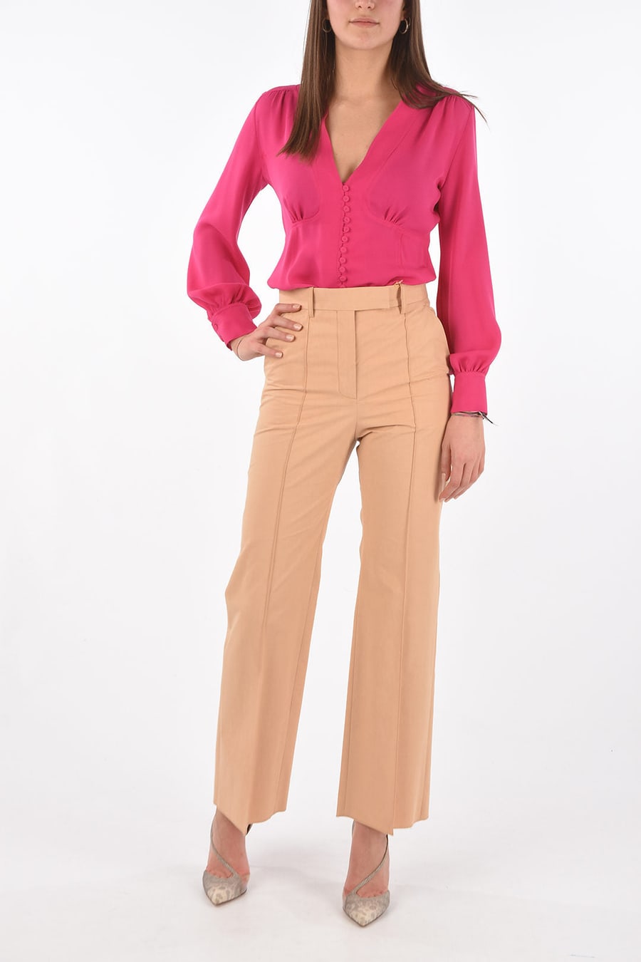 Super Blond 3050~Cotton Trousers FLARED with Front Pleats, view 4