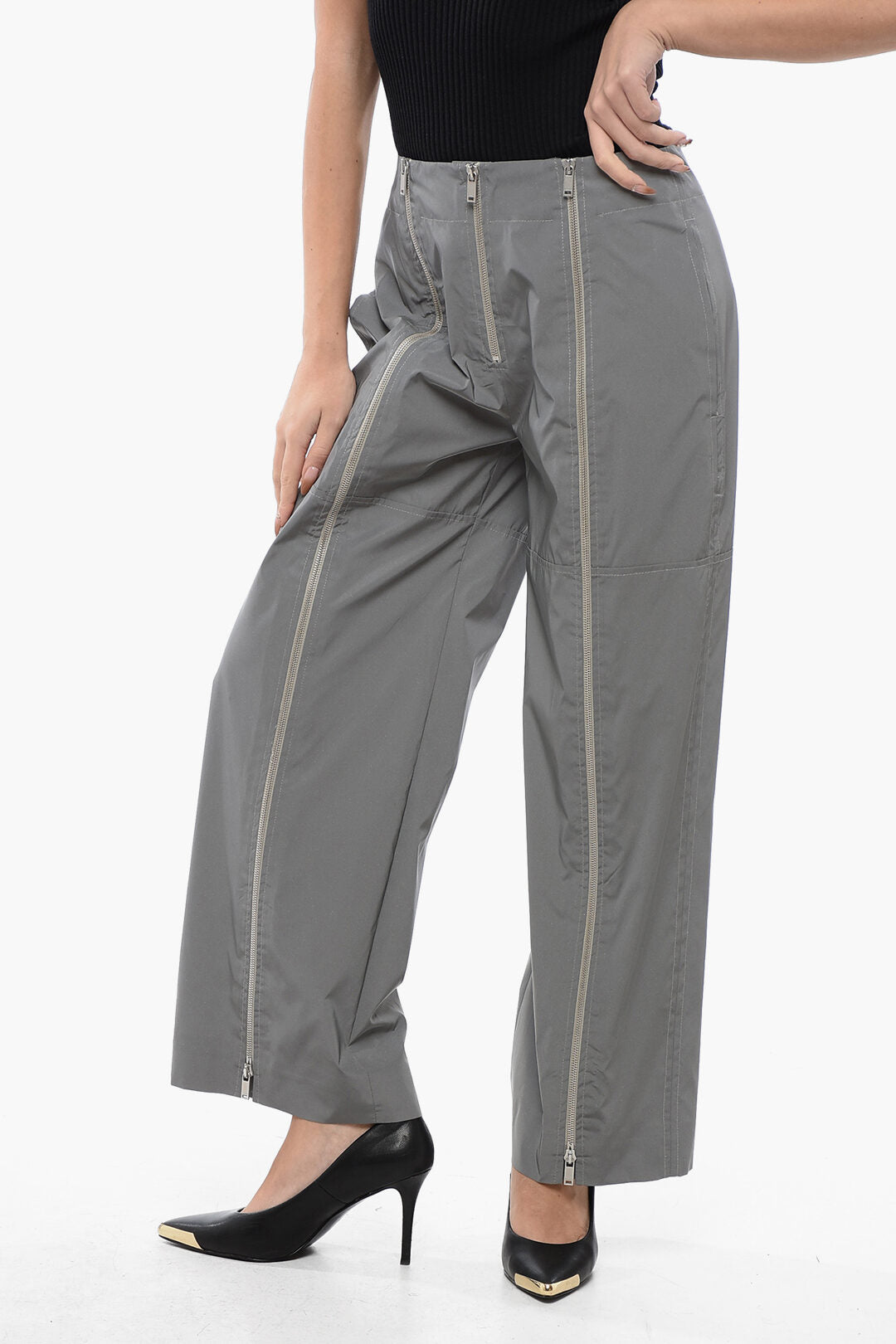Jil Sander 3050~Cropped Reflective Pants with Zip Detail