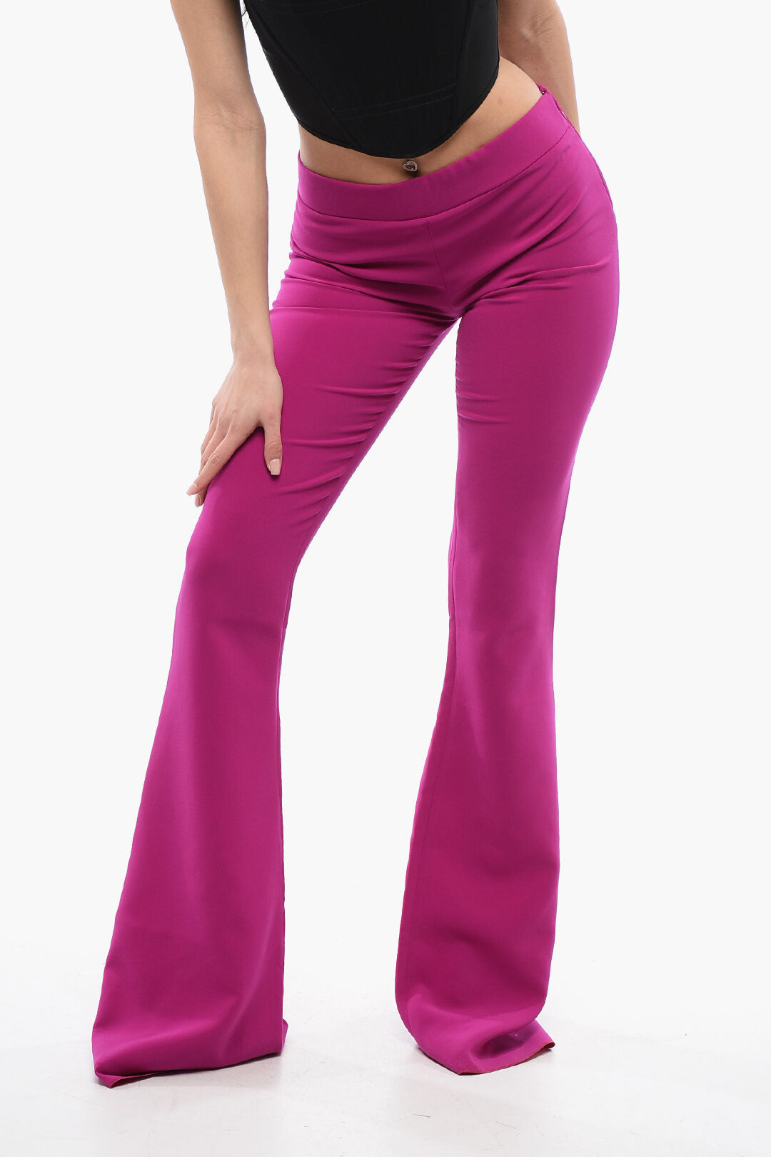 Dsquared2 3050~High-Waisted Flared-Fit Pants with Side Zip