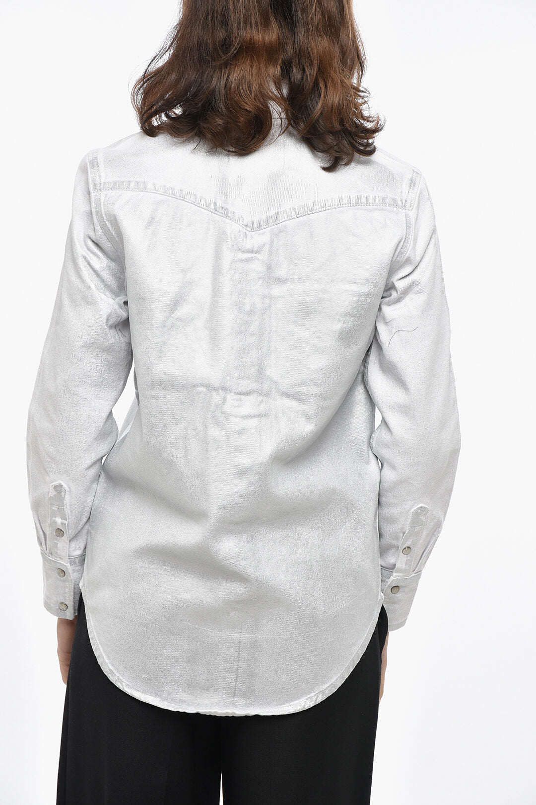 Calvin Klein 3050~JEANS ANDY WARHOL Metallic Effect Printed Denim Blouse, view 2