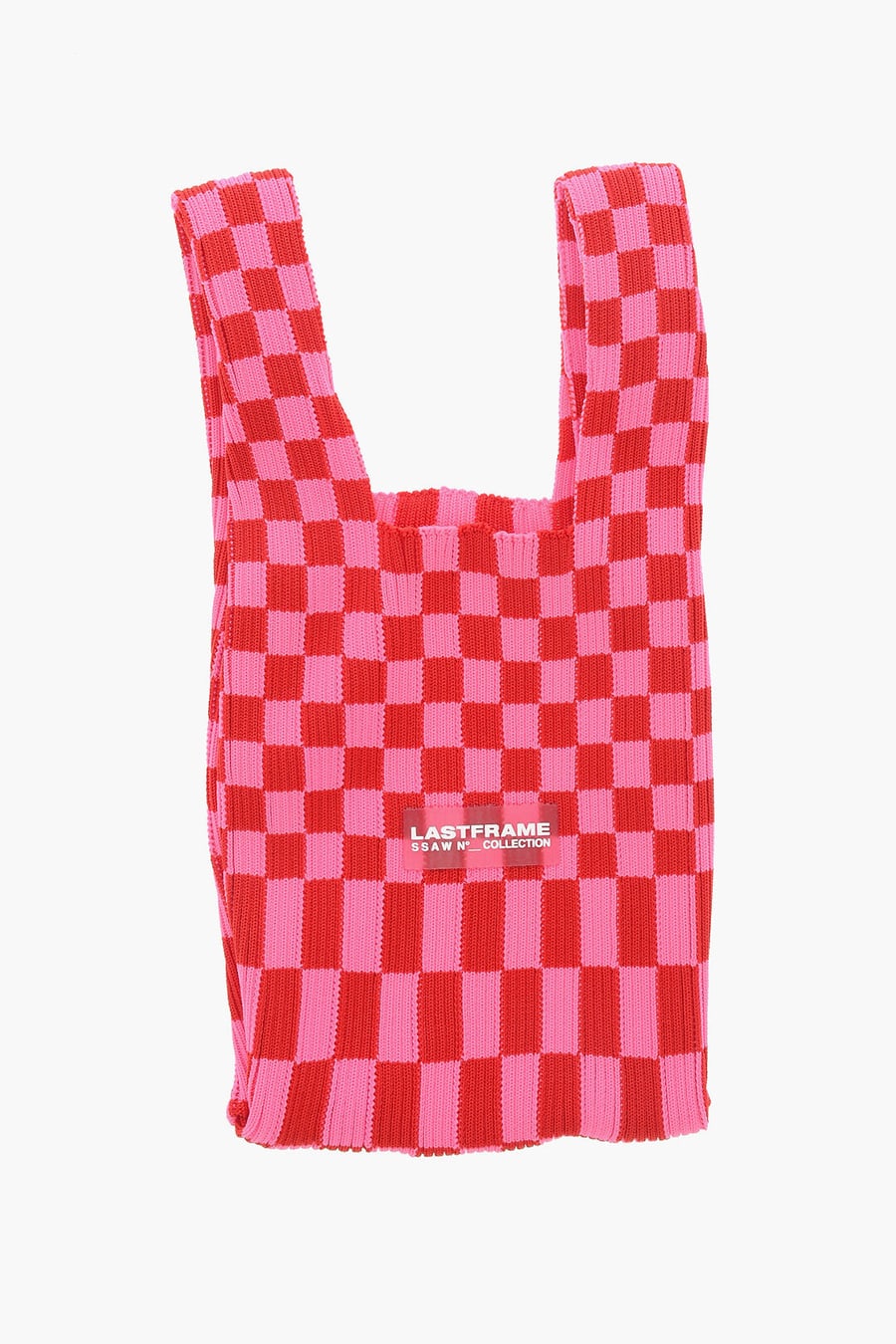 Last Frame 3050~Knitted Check Tote Bag with Vegan Leather Shoulder Strap