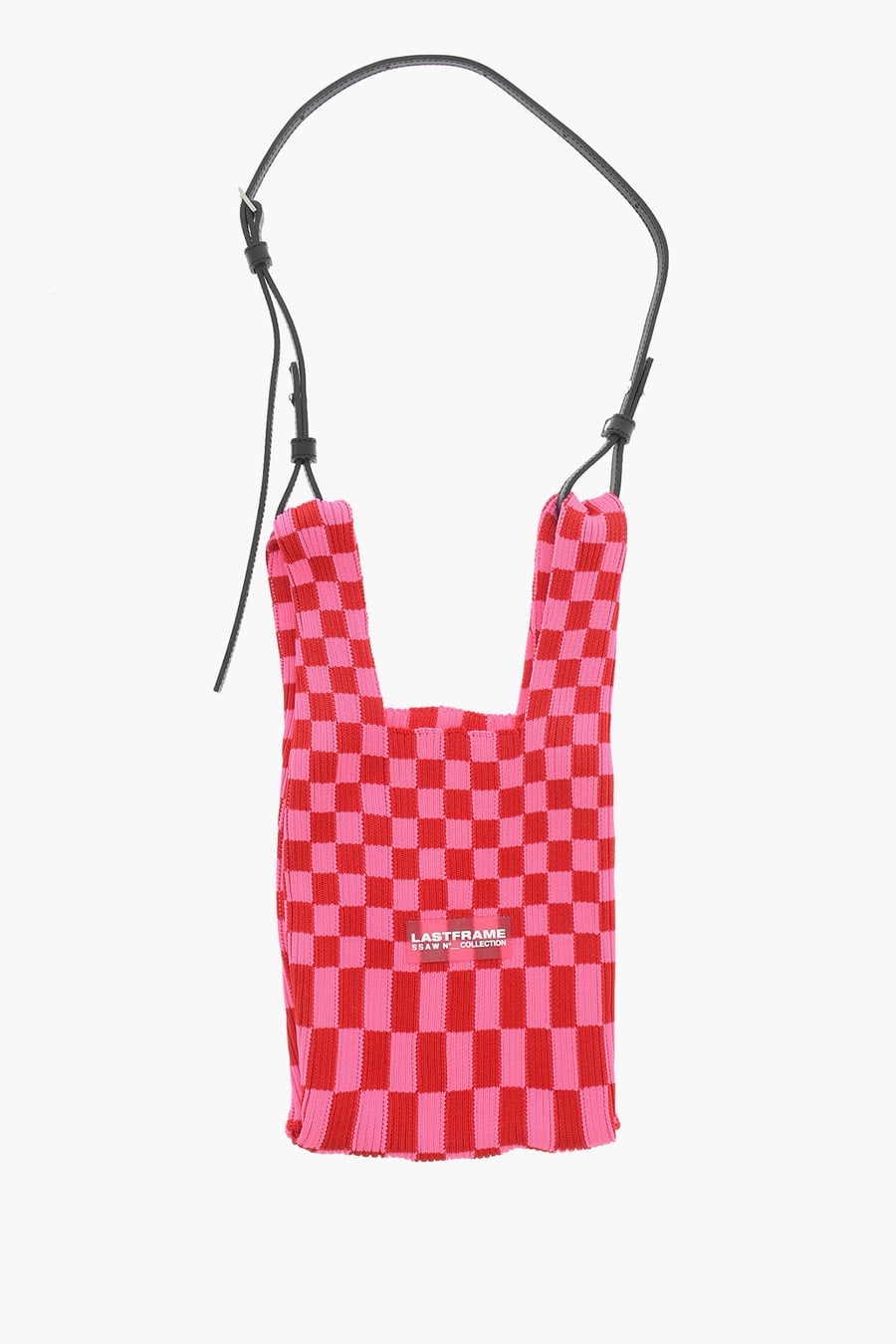 Last Frame 3050~Knitted Check Tote Bag with Vegan Leather Shoulder Strap, view 3