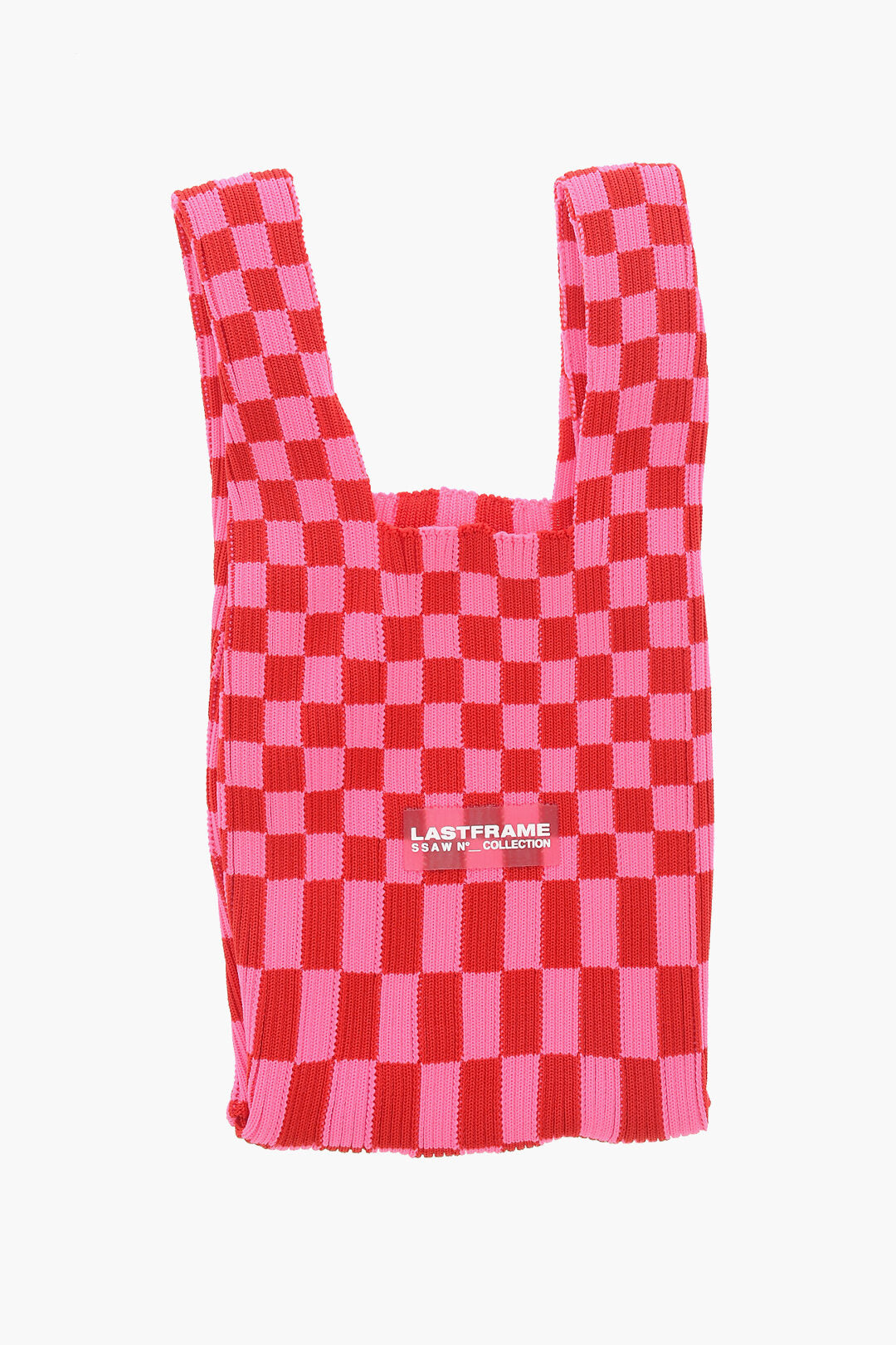 Last Frame 3050~Knitted Check Tote Bag with Vegan Leather Shoulder Strap