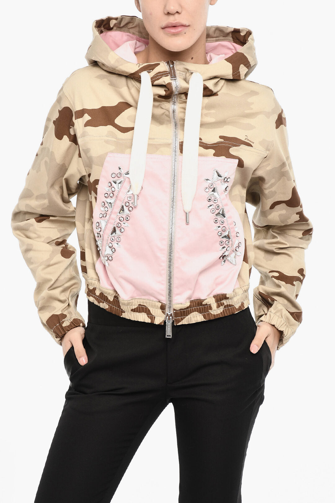 Dsquared2 3050~Lightweight Camouflage Jacket With Hood And Jewel Embellishments