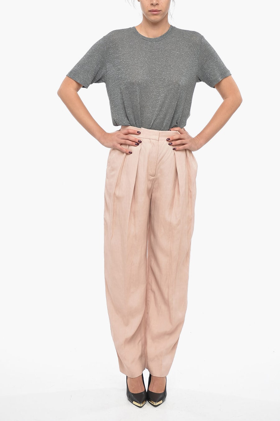 Stella McCartney 3050~Linen-Blend Baggy Trousers with 2 Pleats, view 4