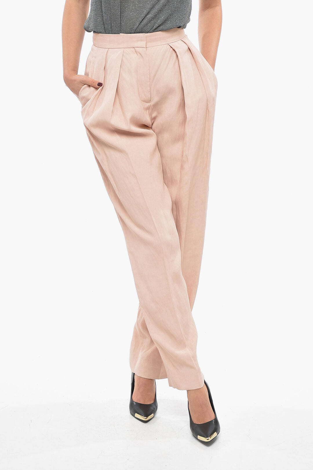 Stella McCartney 3050~Linen-Blend Baggy Trousers with 2 Pleats