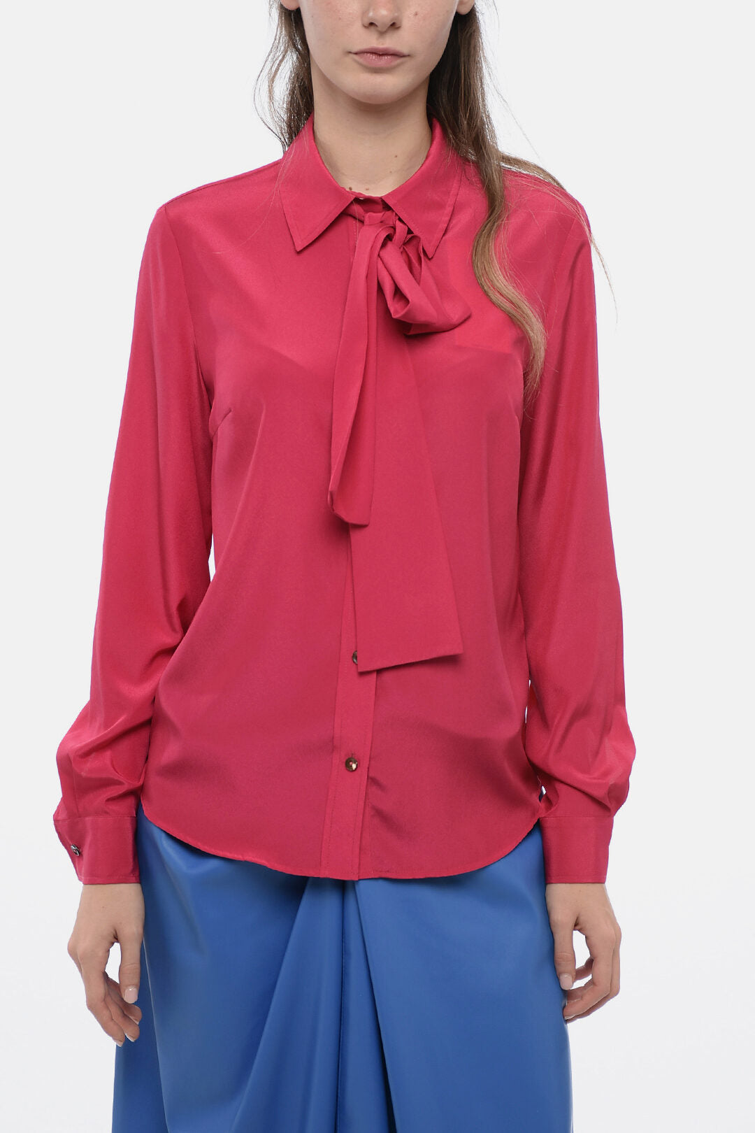 P.A.R.O.S.H. 3050~Satin-Effect Blouse with Removable Scarf
