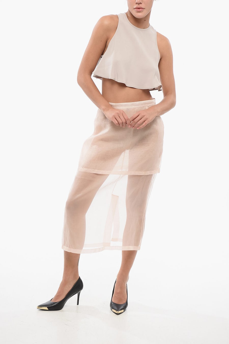 Super Blond 3050~Sheer Silk Skirt with Layer, view 4