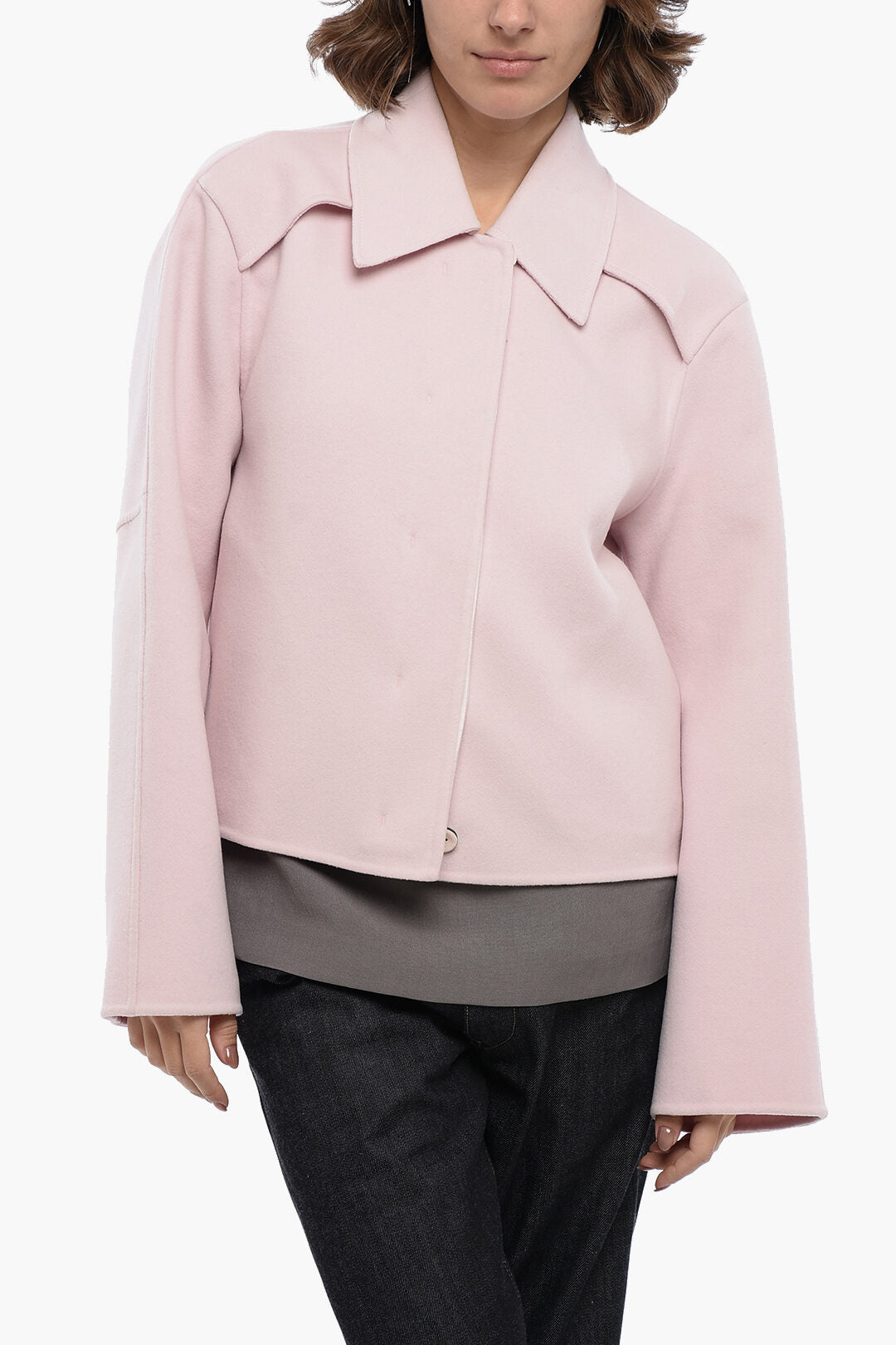 Jil Sander 3050~Short Wool Coat with Hidden Button Closure