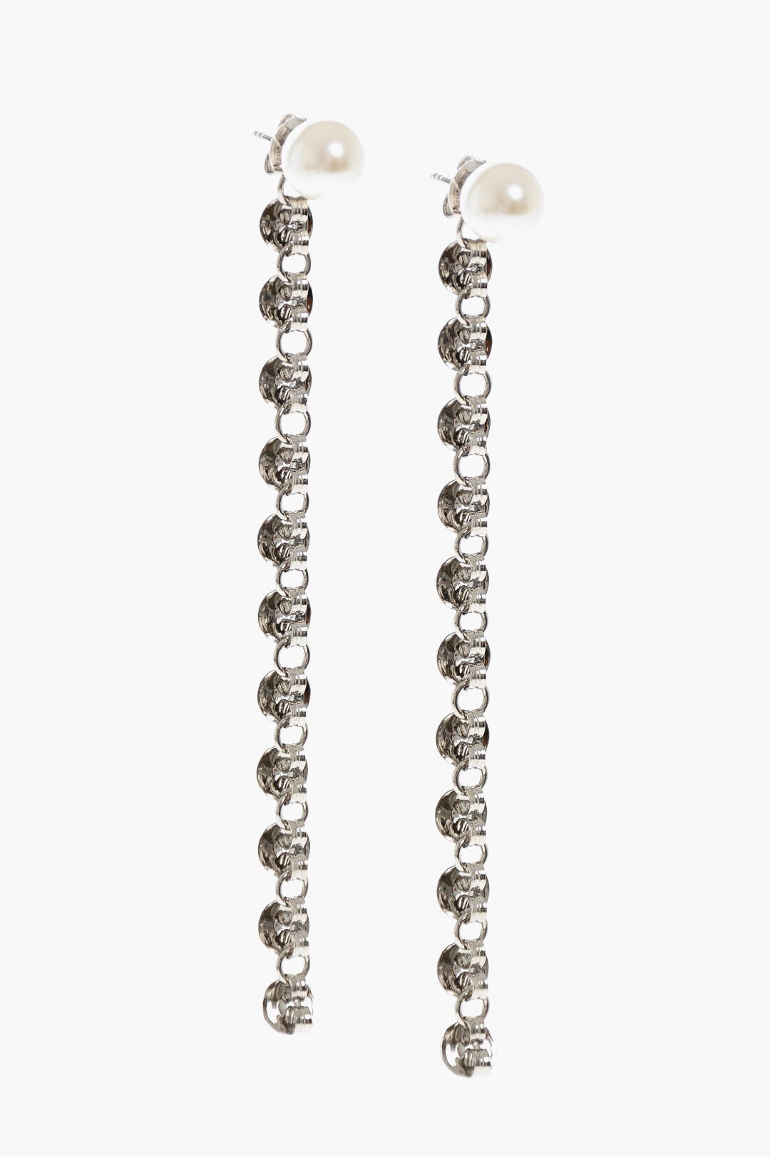 D'Heygere 3050~Silver Earrings with Pearl and Chain Decorated with Butterflies