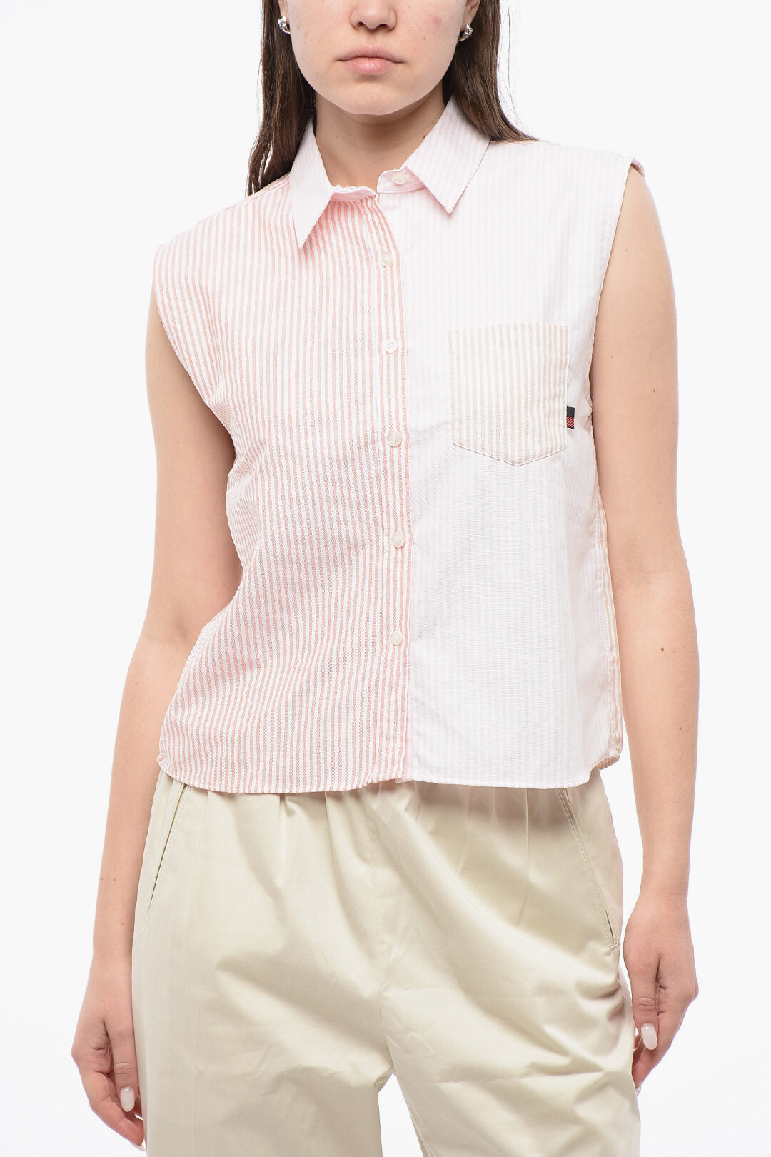 Woolrich 3050~Sleeveless Awning-Striped Shirt with Pocket