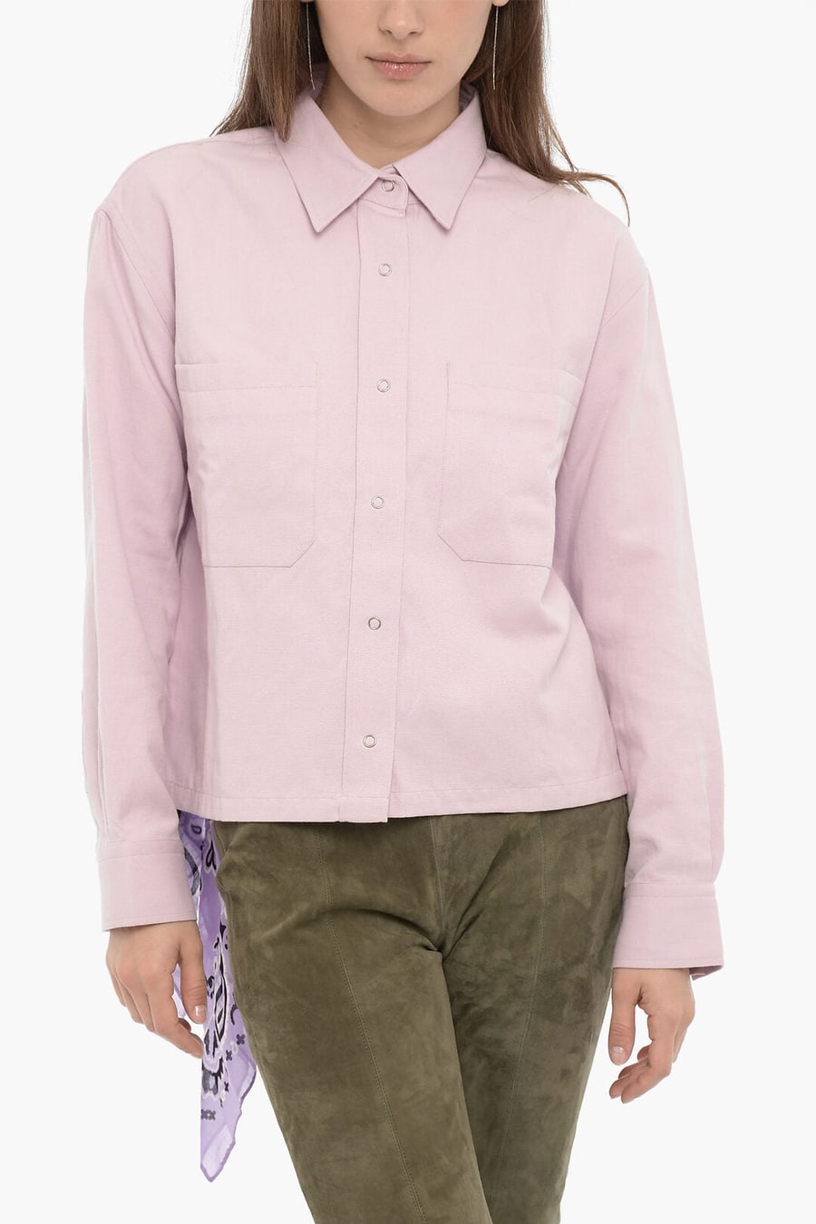Destin 3050~Solid Cotton-Linen Overshirt MARINA with Bandana Detail