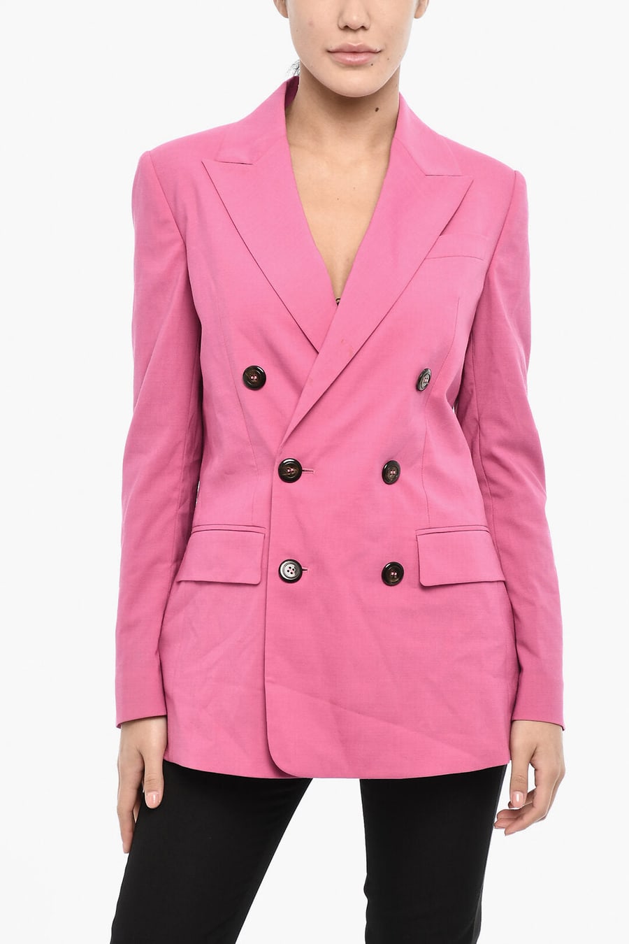 Dsquared2 3050~Solid-Color Double-Breasted Virgin Wool-Blend Blazer