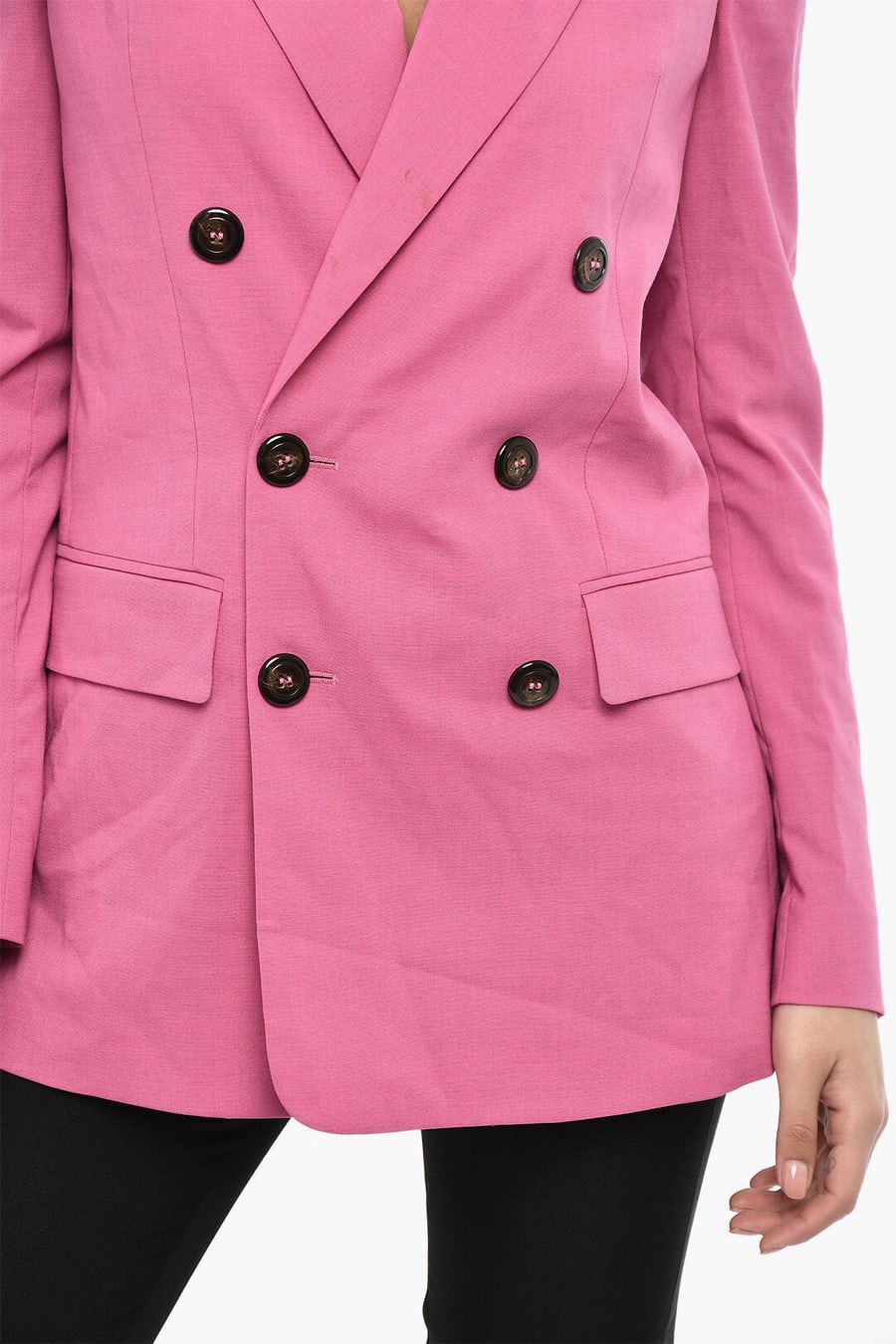 Dsquared2 3050~Solid-Color Double-Breasted Virgin Wool-Blend Blazer, view 3