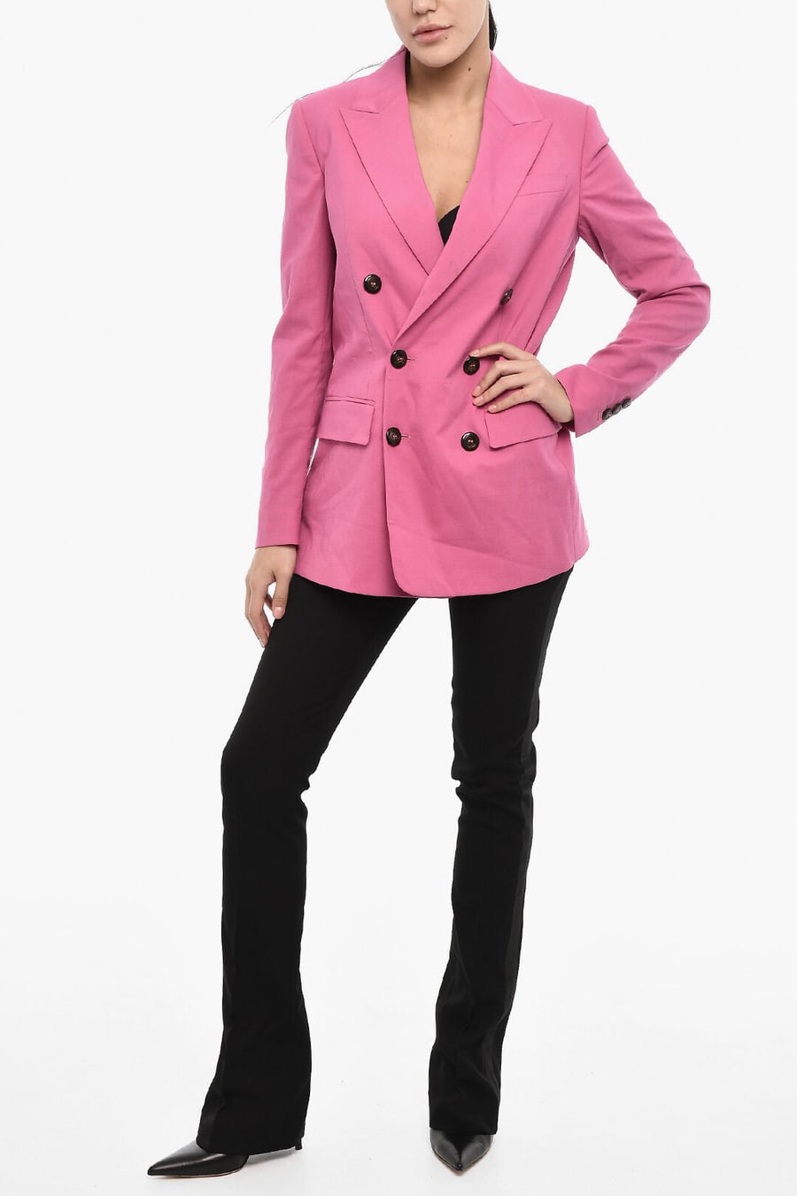 Dsquared2 3050~Solid-Color Double-Breasted Virgin Wool-Blend Blazer, view 4
