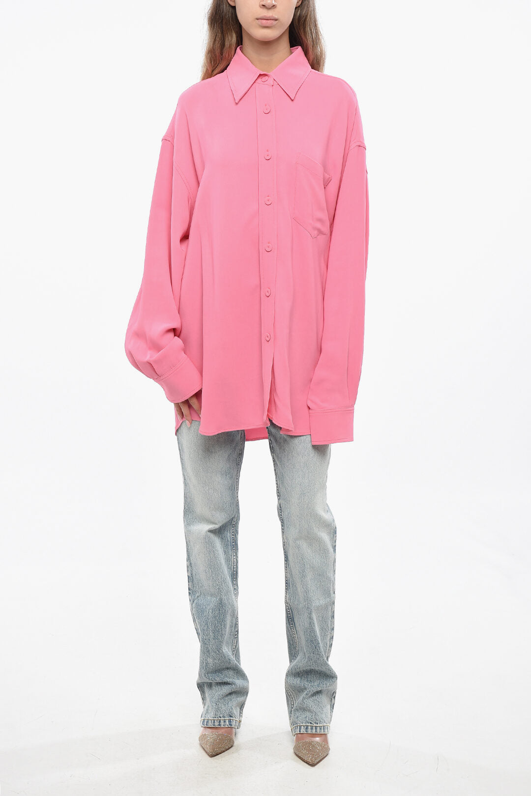 Stella McCartney 3050~Solid-Color Drop-Shoulder Shirt, view 2