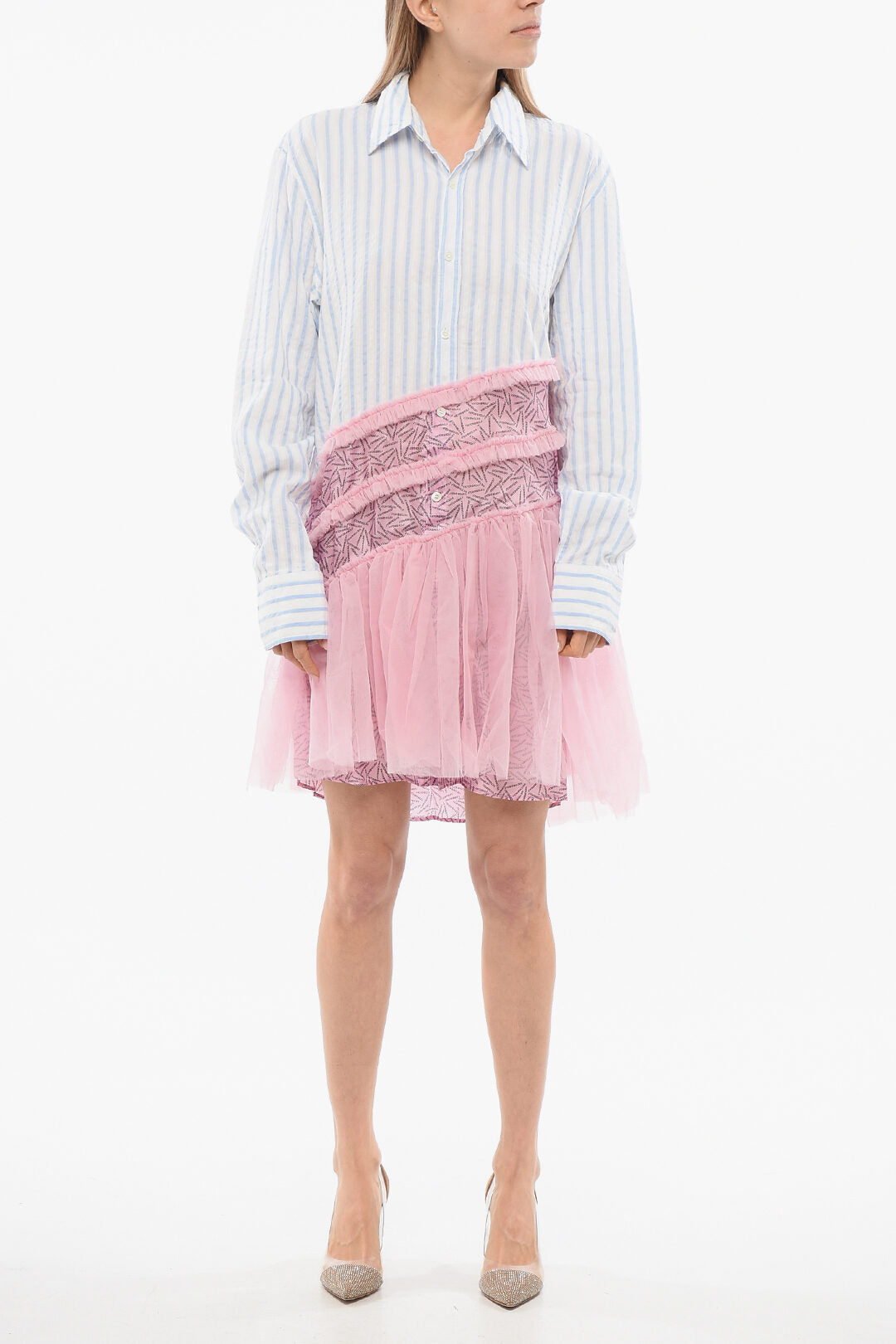 Viktor & Rolf 3050~TULLE Striped Shirt Dress with Tulle Ruffles