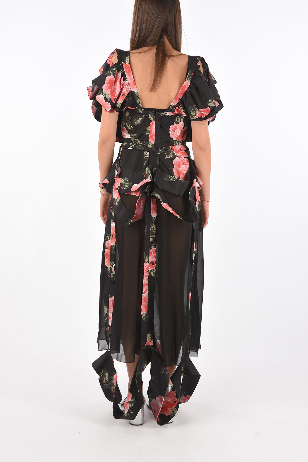 Maison Margiela 3250~MM0 Floral Print Dress with Illusion Neckline and Cut-Out Details, view 2