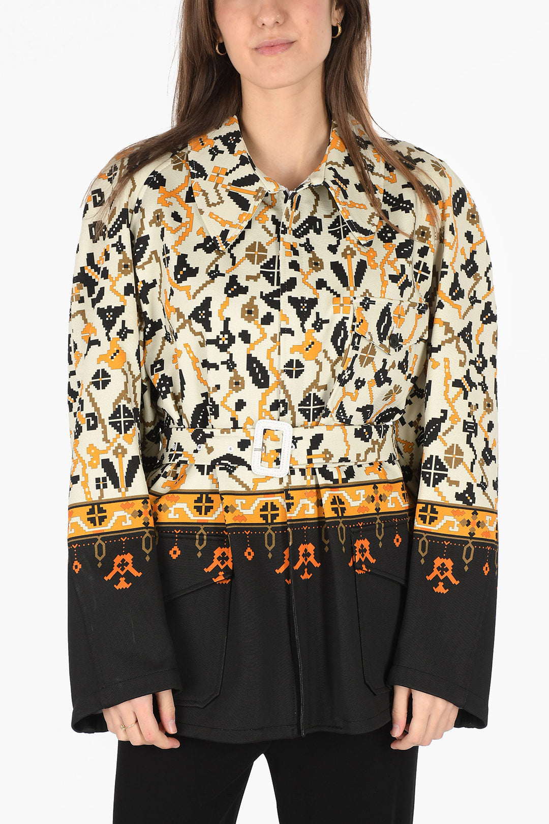 Maison Margiela 3250~MM0 Geometric Pattern Jacket with Concealed Button Placket and Belt