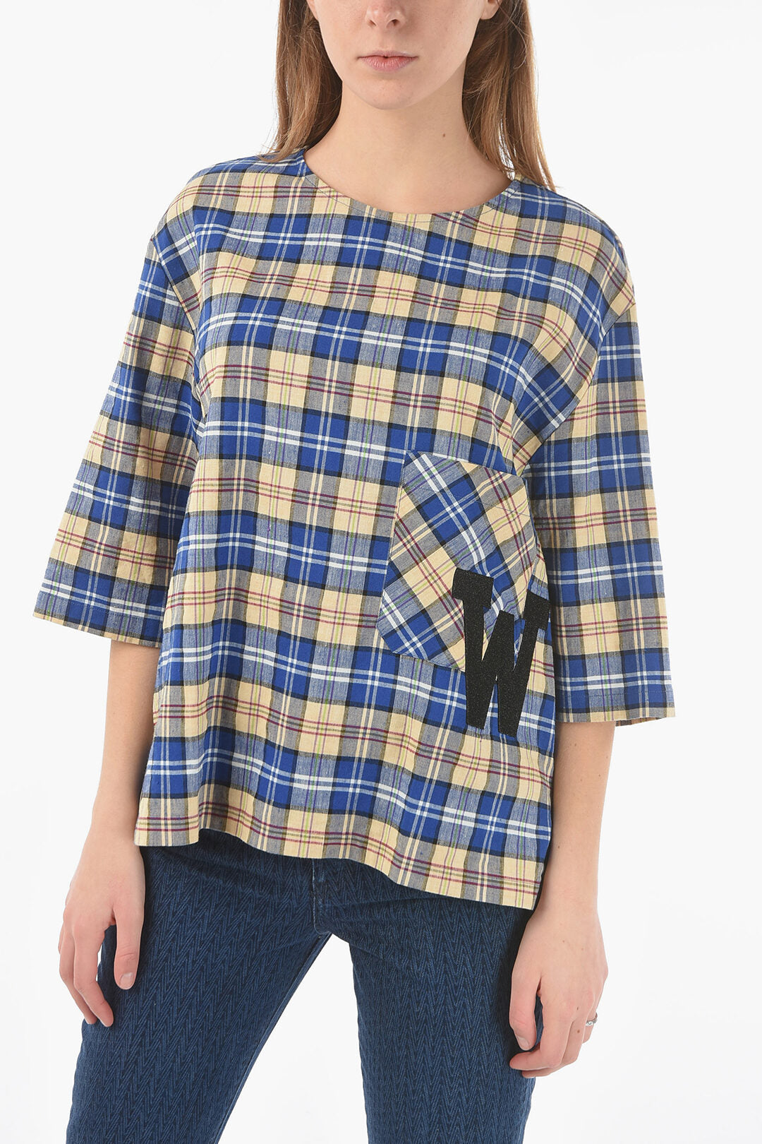 Woolrich 3250~Oversized Plaid T-shirt with Maxi Monogram Patch