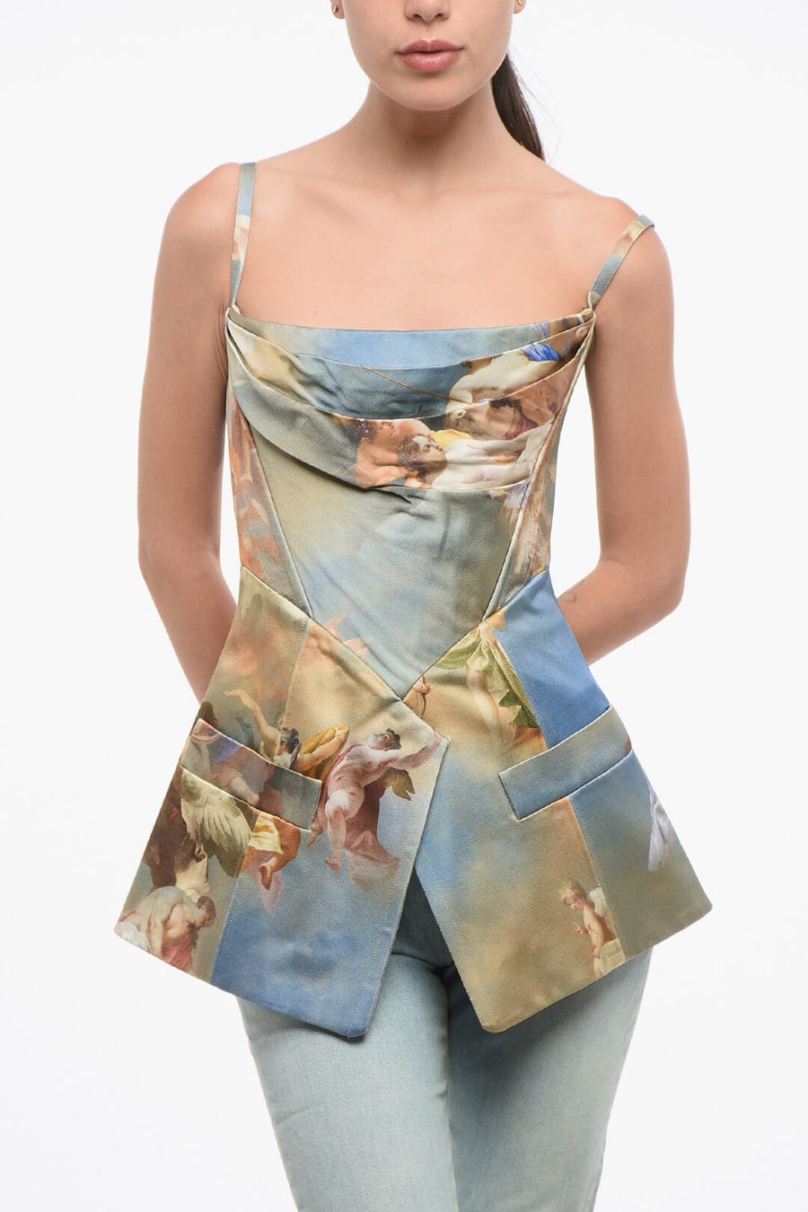 Balmain 3250~Patterned Satin Top with Back Zip