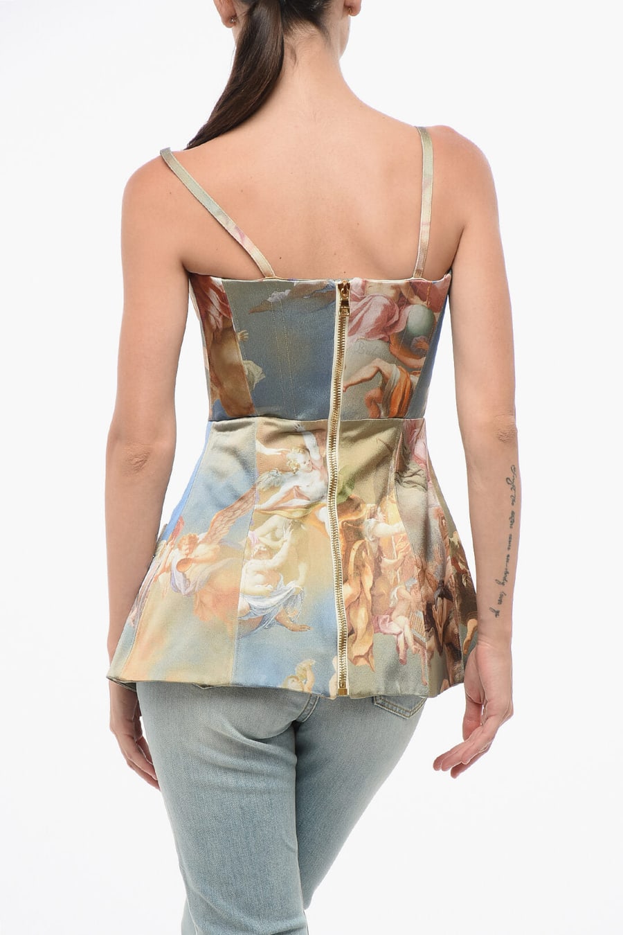 Balmain 3250~Patterned Satin Top with Back Zip, view 2