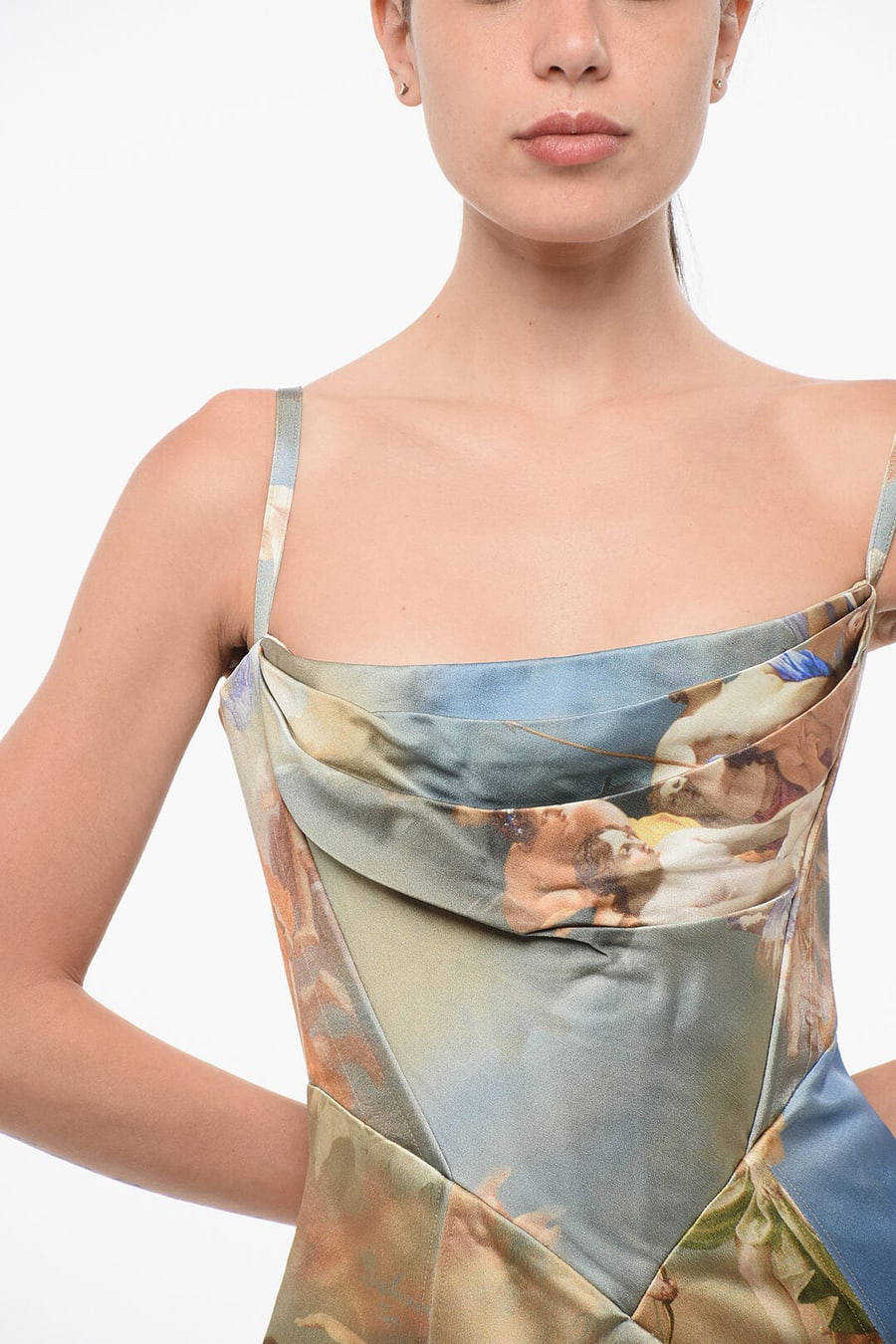 Balmain 3250~Patterned Satin Top with Back Zip, view 3