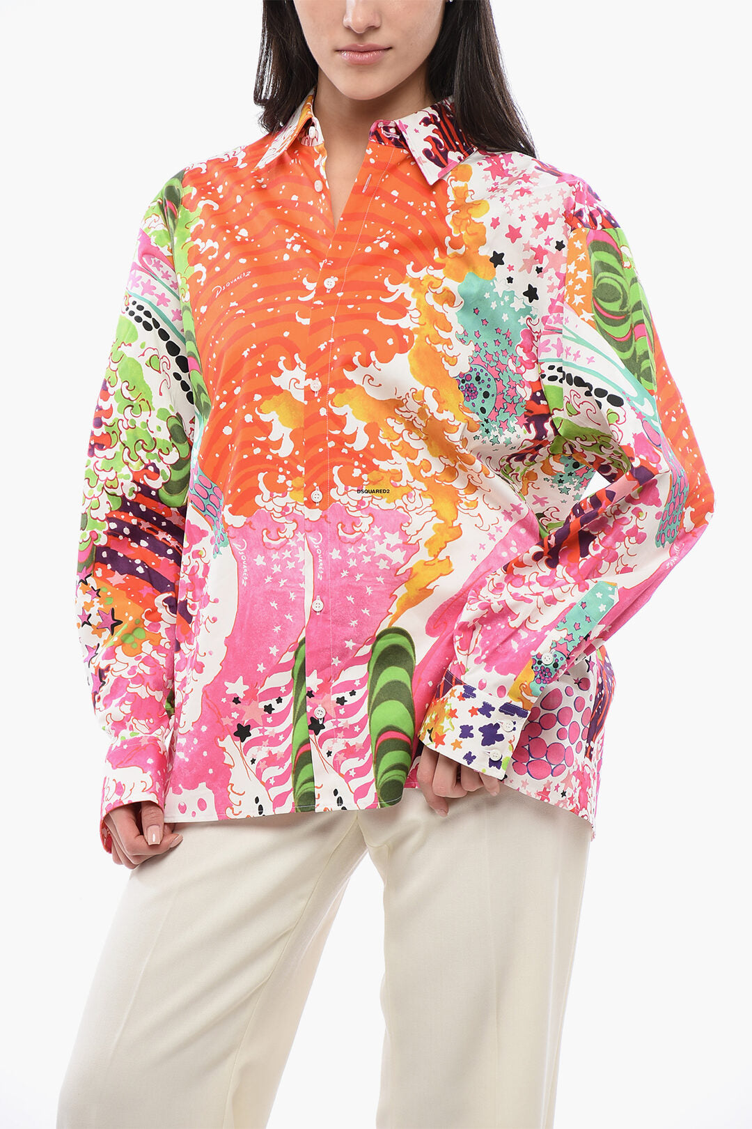 Dsquared2 3250~Poplin Shirt PSYCHEDELIC with Abstract Pattern