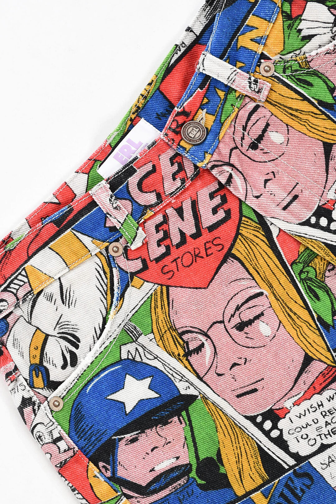 Erl 3250~Printed Denim Shorts, view 2