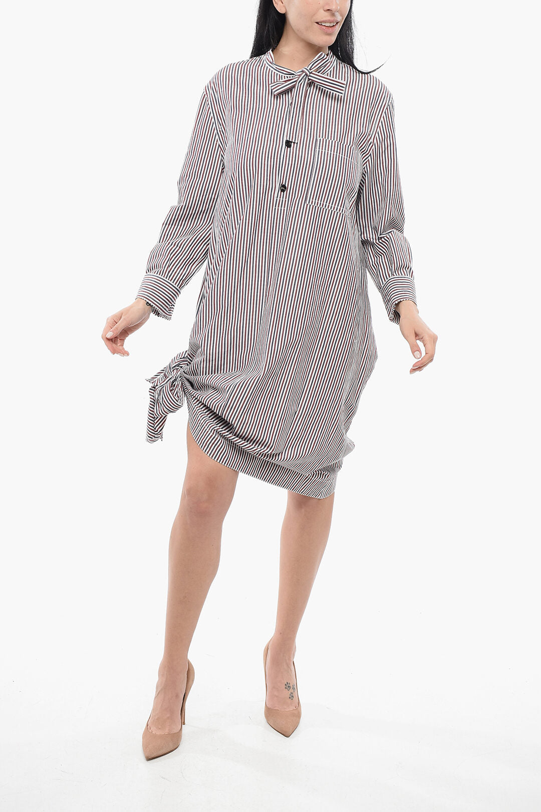 Bottega Veneta 3250~Striped Shirt Dress With Knot Detail