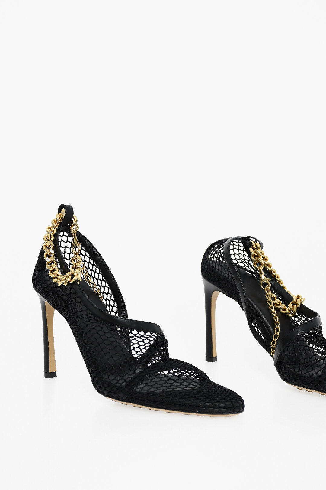 Bottega Veneta 3300~Mesh Sandals with Gold Chain Closure