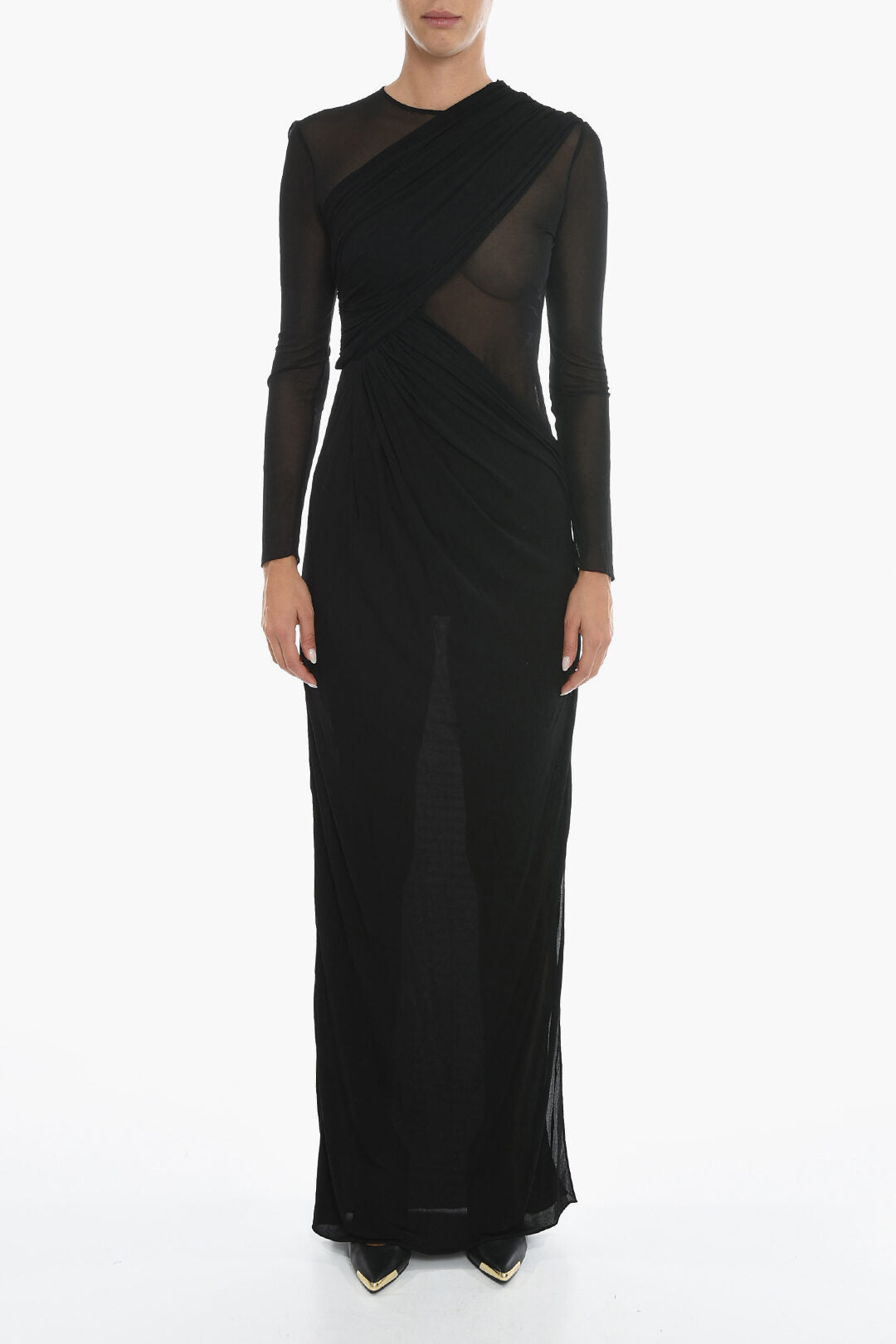 Saint Laurent 3500~Asymmetric Draped Dress with Semi-Sheer Details