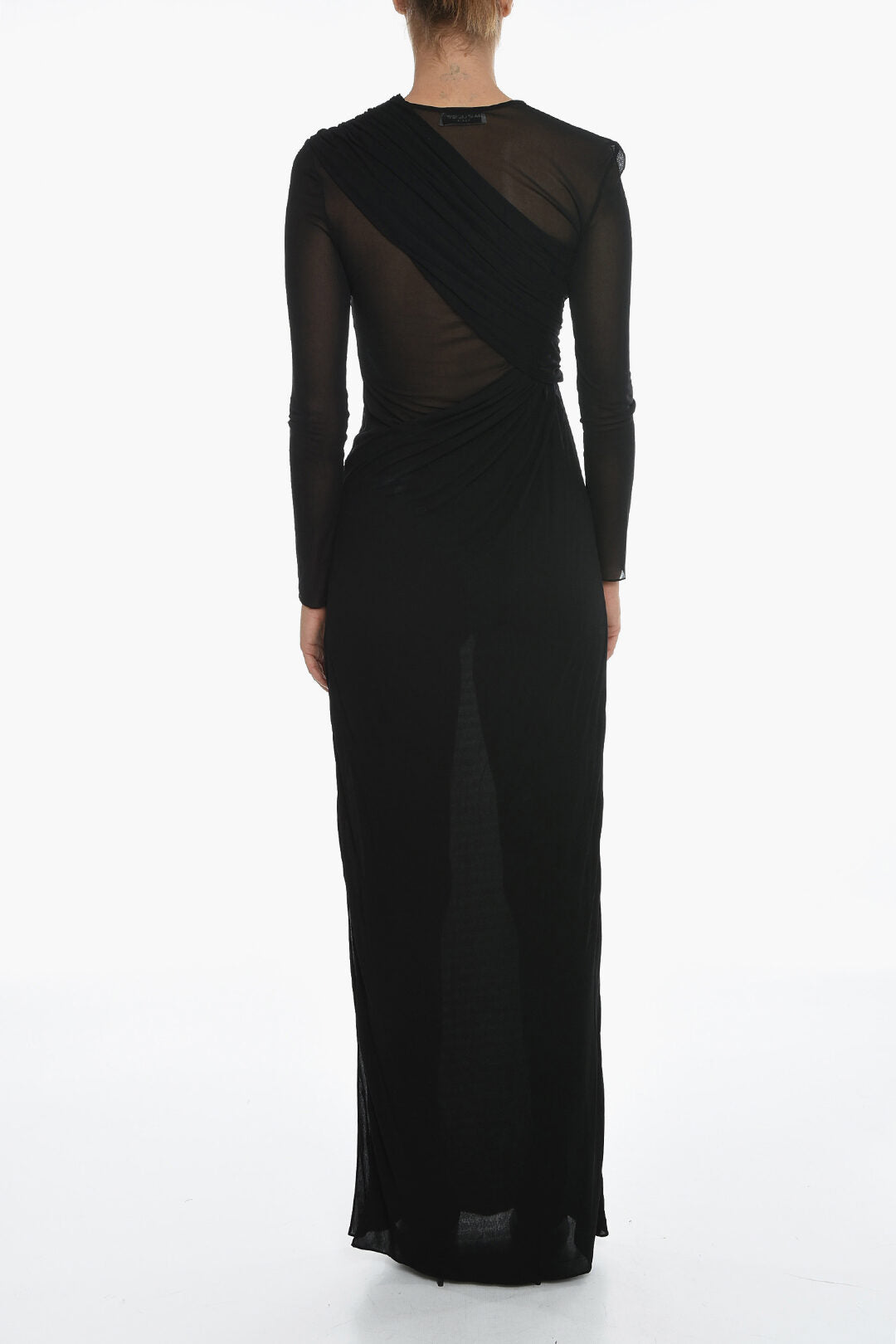 Saint Laurent 3500~Asymmetric Draped Dress with Semi-Sheer Details, view 2