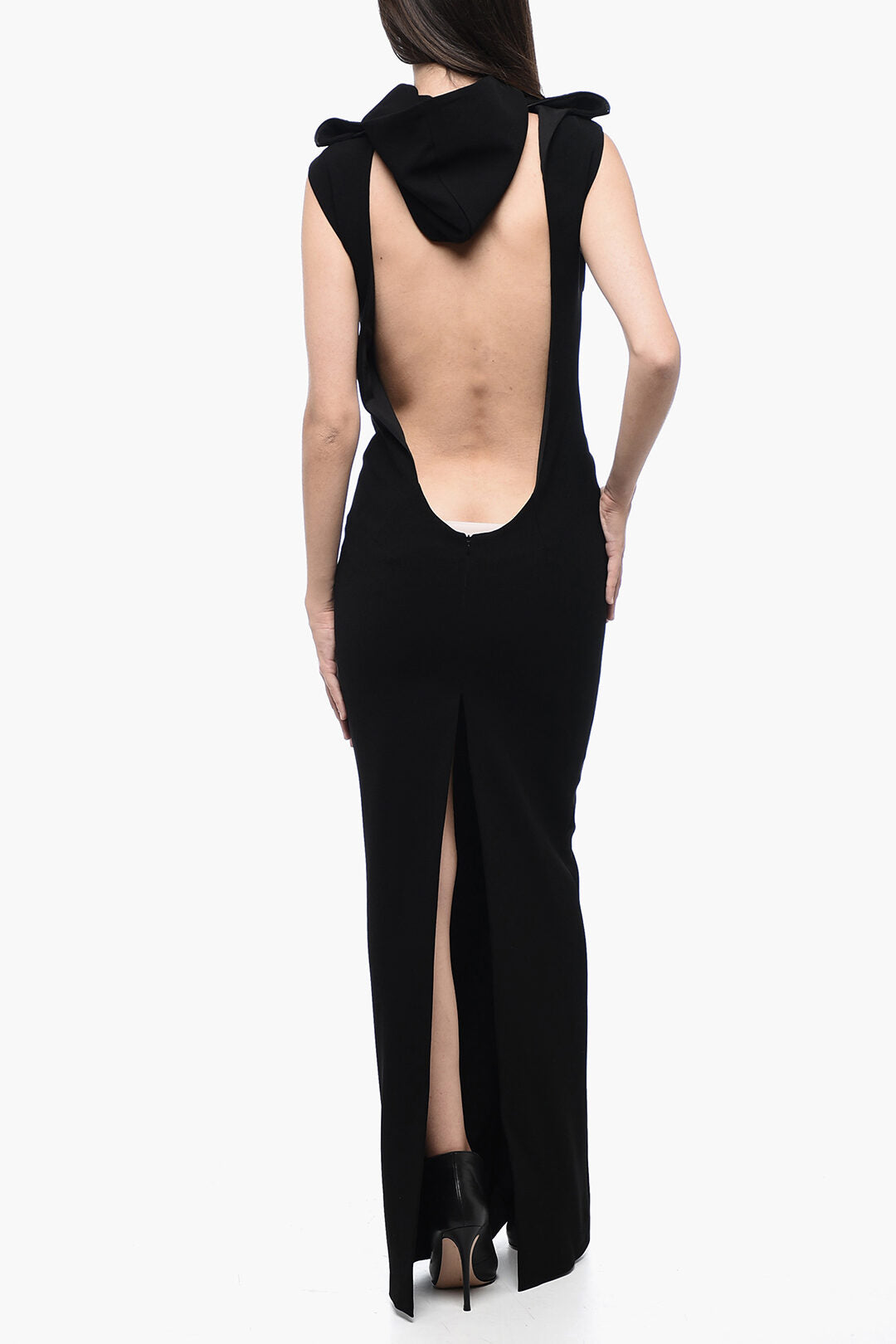 Mônot 3500~Bare-Back Sheath Dress with Hood and Back Slit, view 2