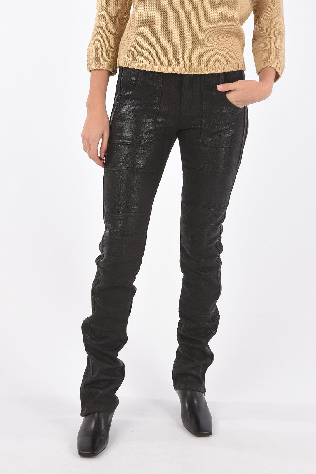 Diesel 3500~BLACK GOLD Wool Coated Biker Pants PERKUNO with Ankle Zip