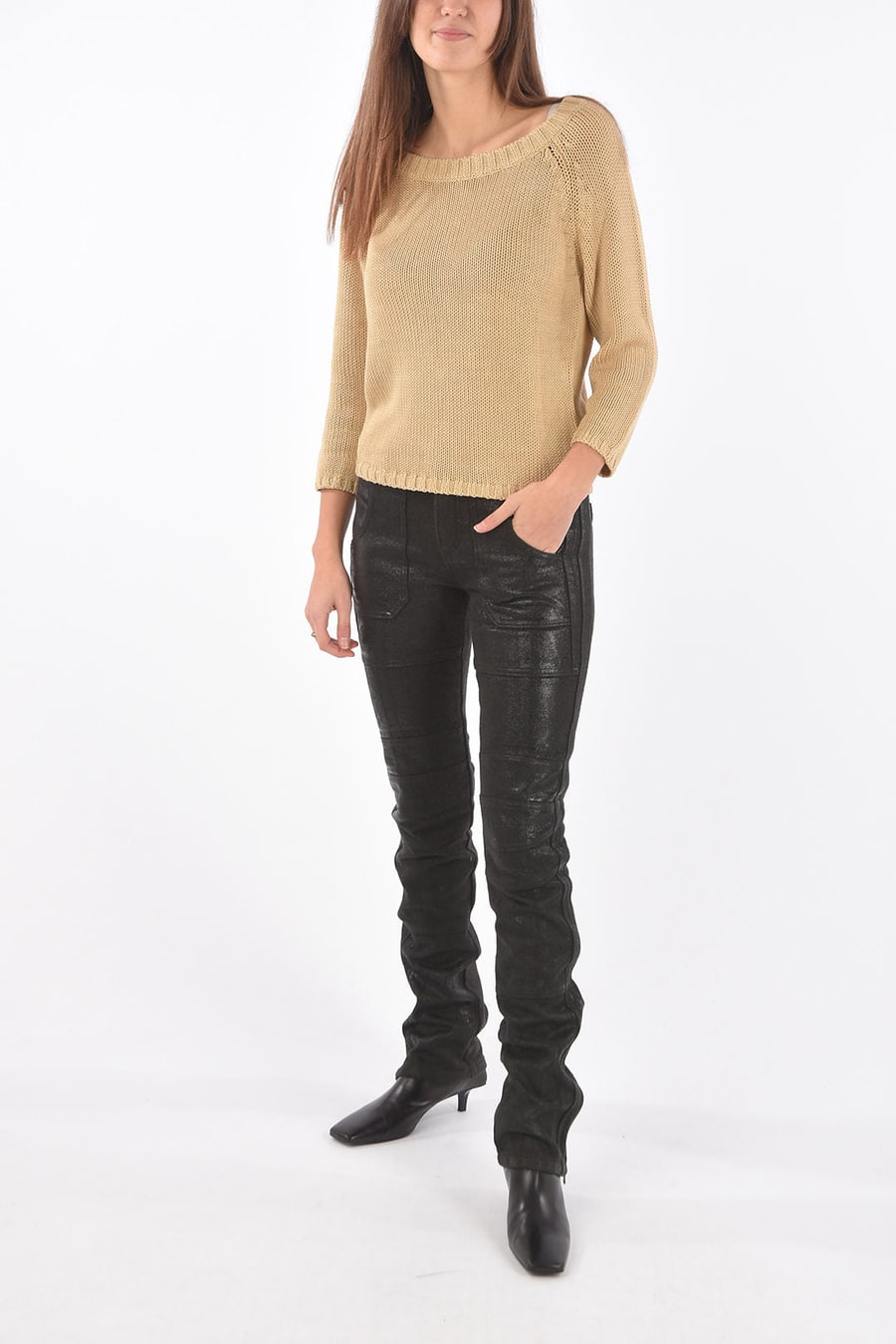 Diesel 3500~BLACK GOLD Wool Coated Biker Pants PERKUNO with Ankle Zip, view 2