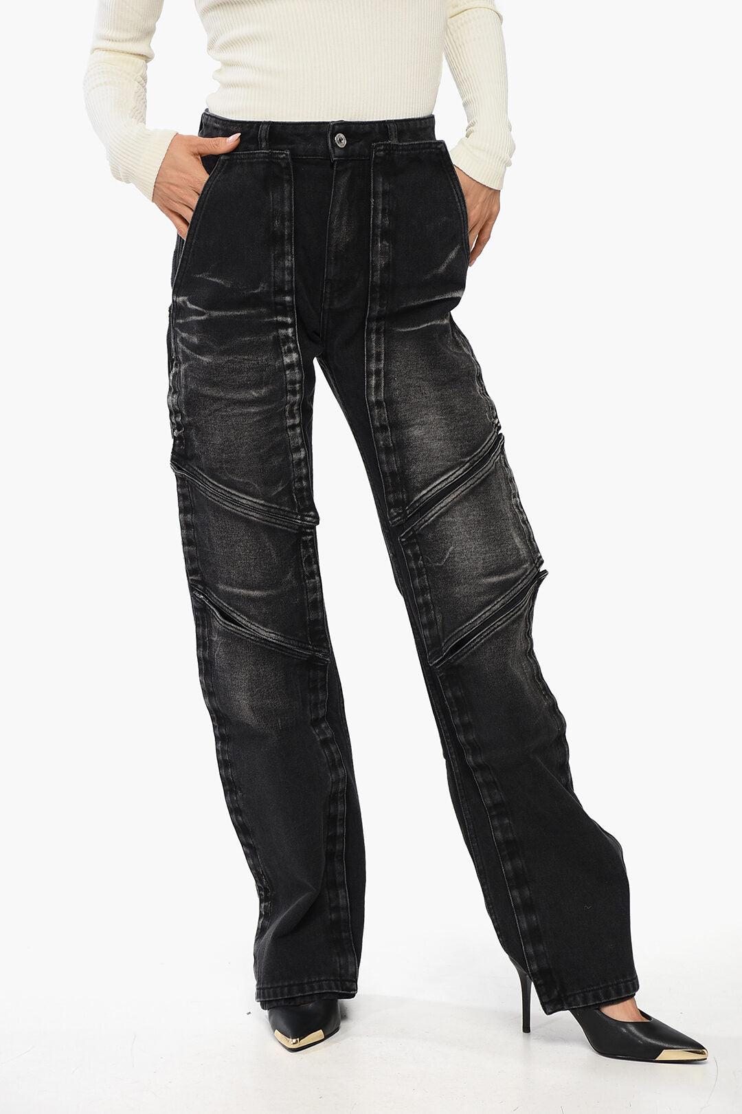 Y.Project 3500~Carpenter Jeans with Faded Effect and Detachable Patches 22cm