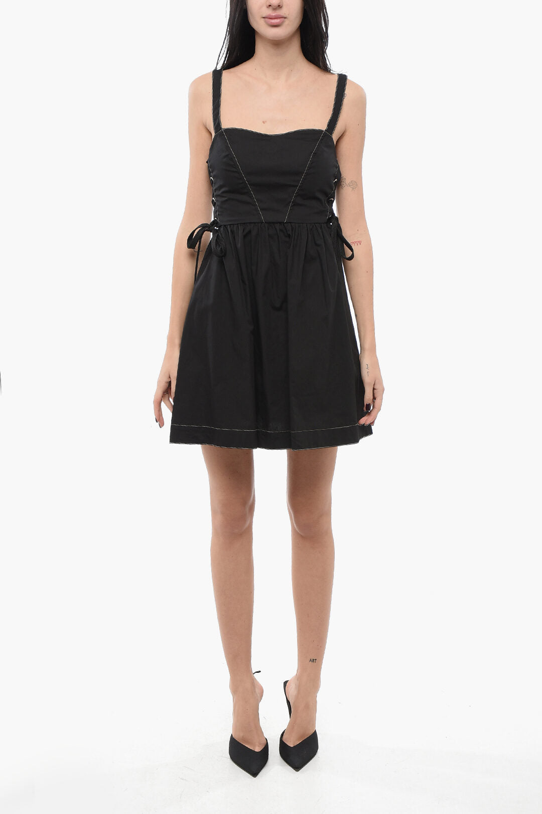 Pinko 3500~Cotton Poplin Flared Dress AMAZONIA with Lace-Up Details