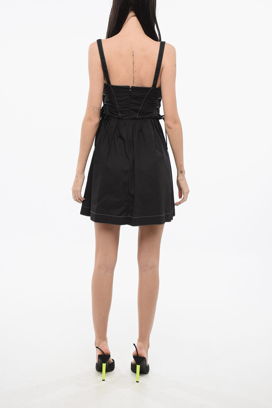 Pinko 3500~Cotton Poplin Flared Dress AMAZONIA with Lace-Up Details, view 2