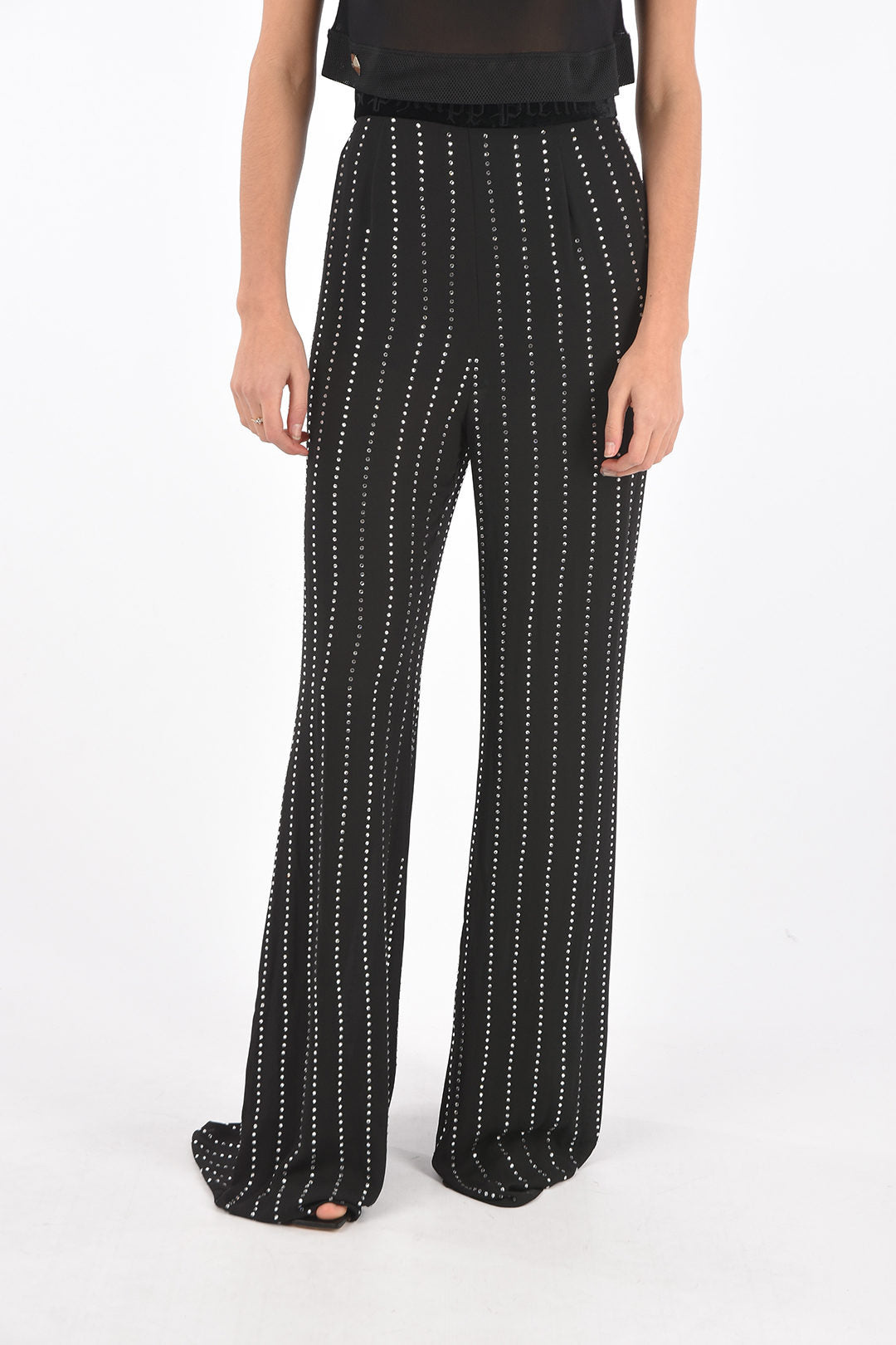 Philipp Plein 3500~COUTURE High-Waisted Palazzo Pants with Crystals All Over