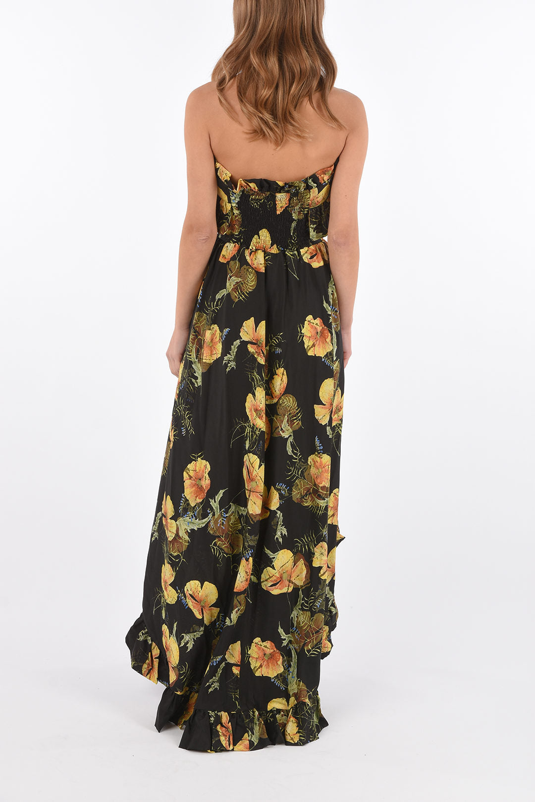 Philipp Plein 3500~COUTURE Silk Asymmetric Maxi Dress APPEAL floral print strapless, view 2