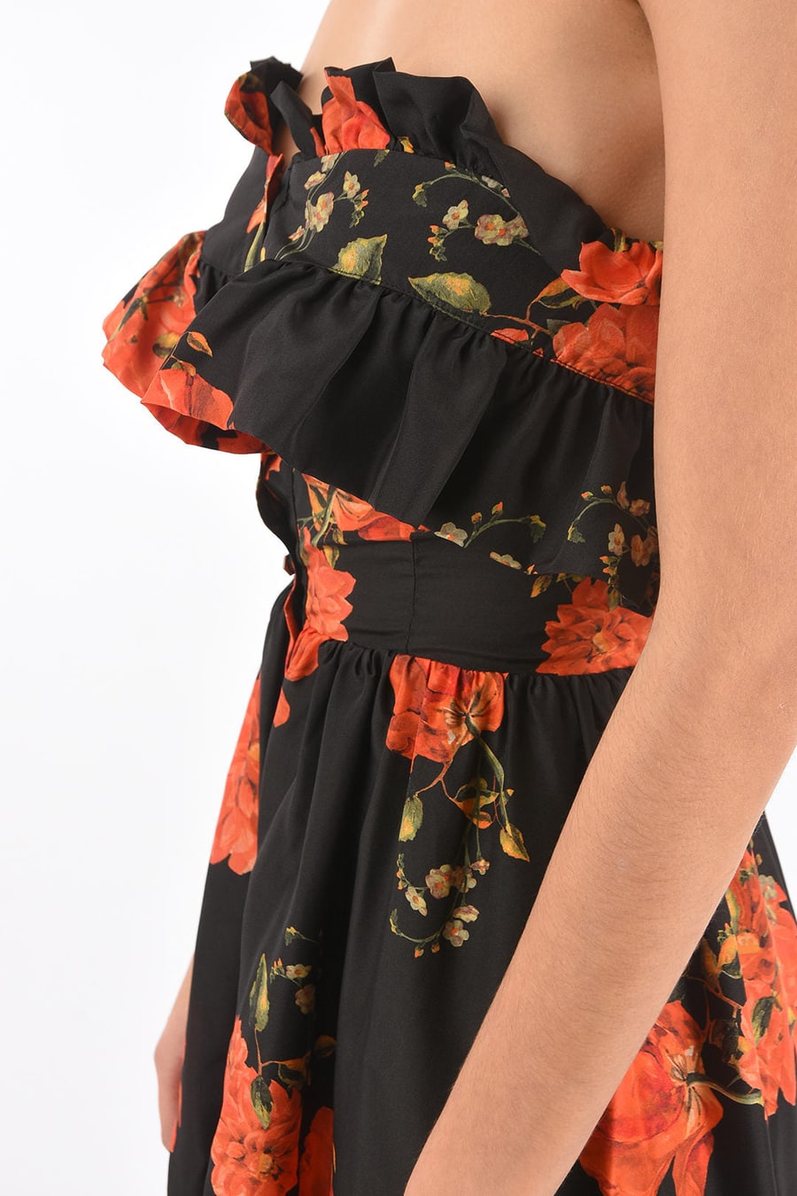 Philipp Plein 3500~COUTURE Silk Strapless Dress APPEAL floral print sweetheart neckline, view 3