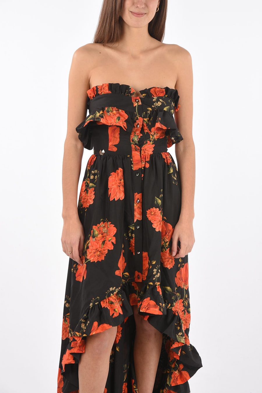Philipp Plein 3500~COUTURE Silk Strapless Dress APPEAL floral print sweetheart neckline, view 4