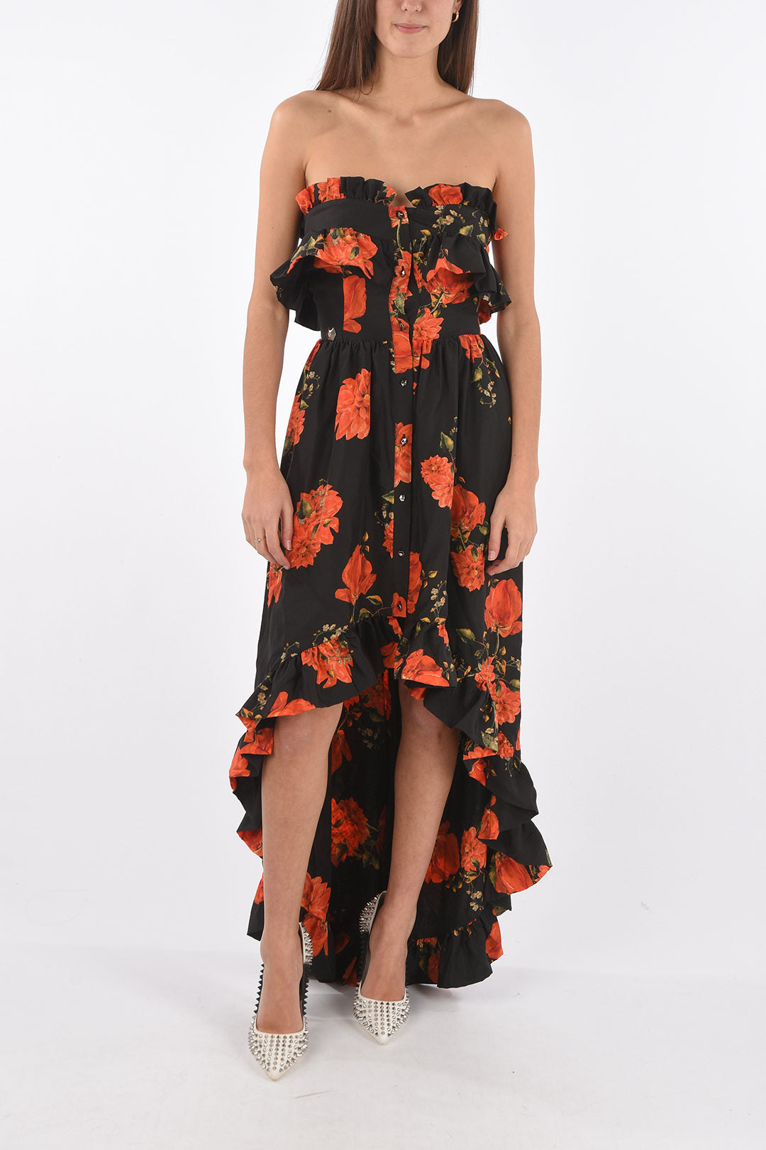 Philipp Plein 3500~COUTURE Silk Strapless Dress APPEAL floral print sweetheart neckline