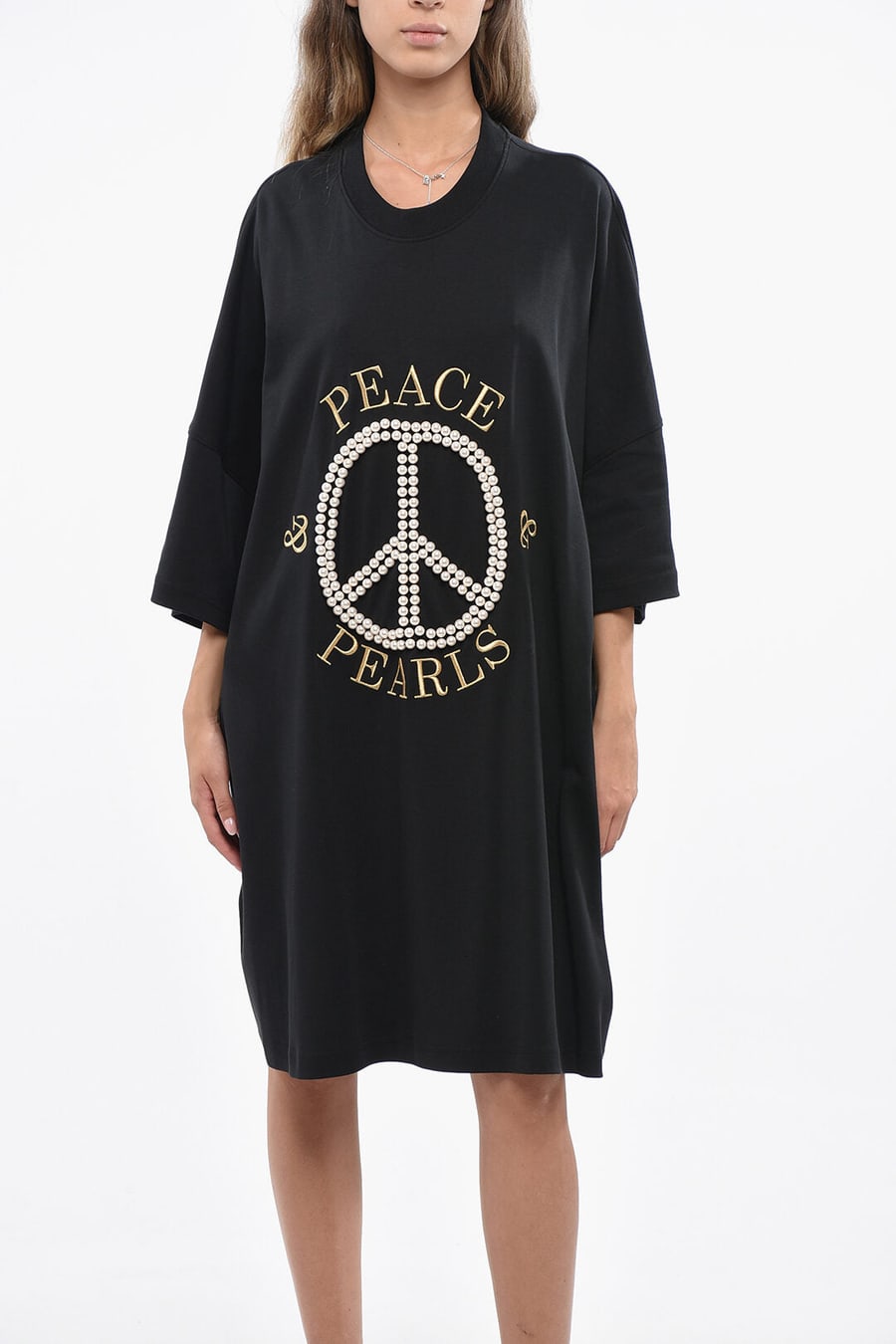 Moschino 3500~COUTURE! Oversized Cotton Tee Dress with Beads, view 4