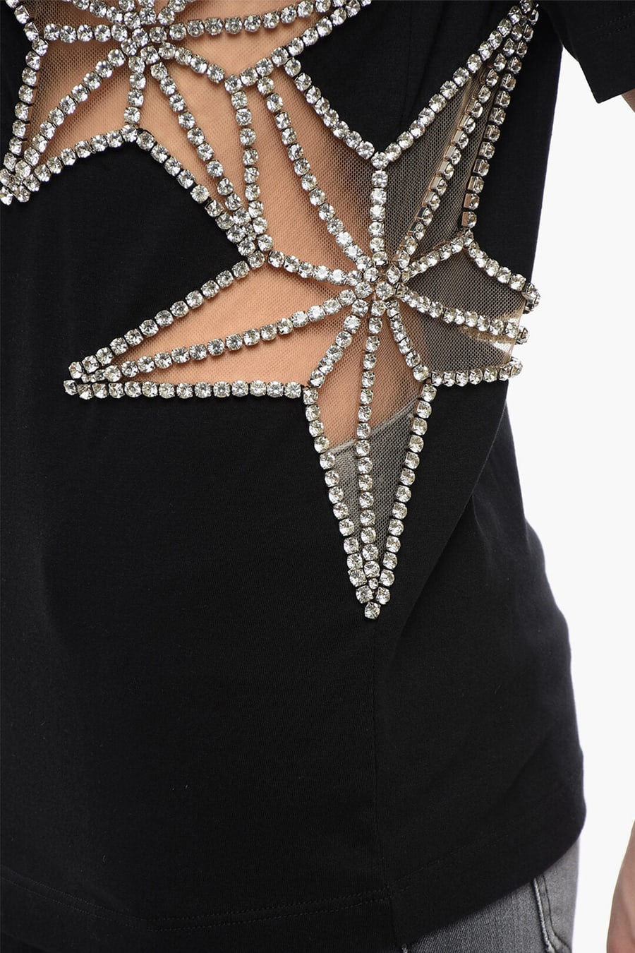 Dsquared2 3500~Crewneck T-Shirt STAR with See-Through Details and Crystals, view 2