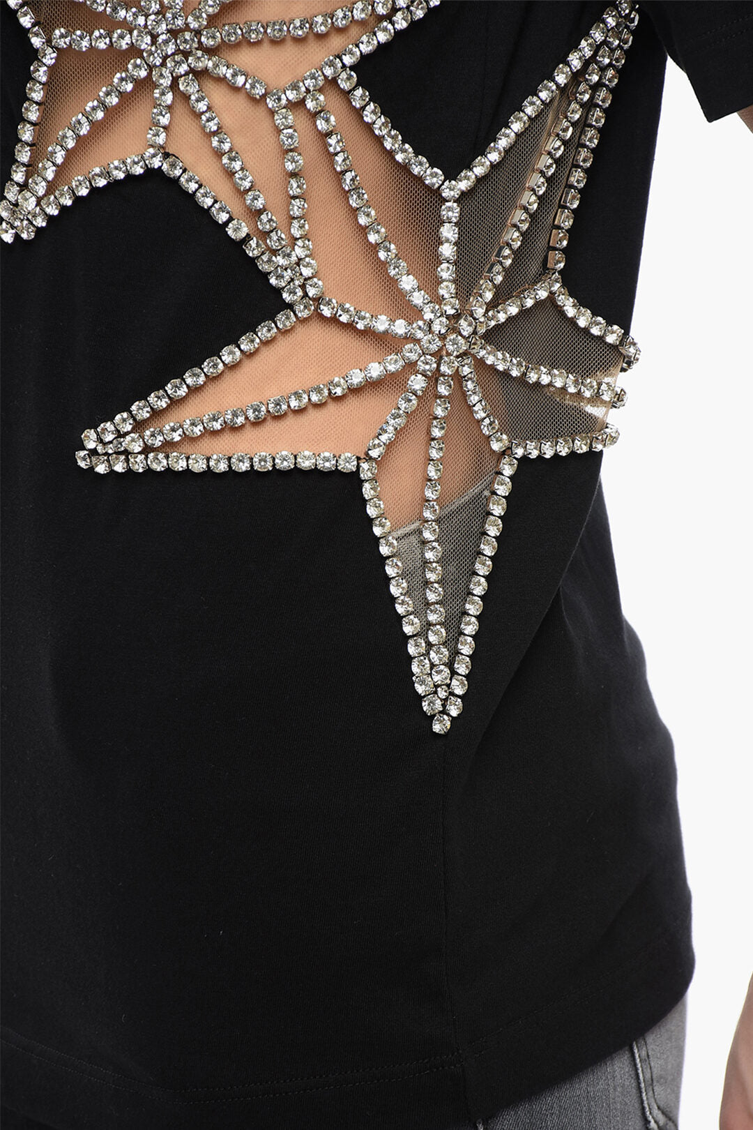 Dsquared2 3500~Crewneck T-Shirt STAR with See-Through Details and Crystals, view 2