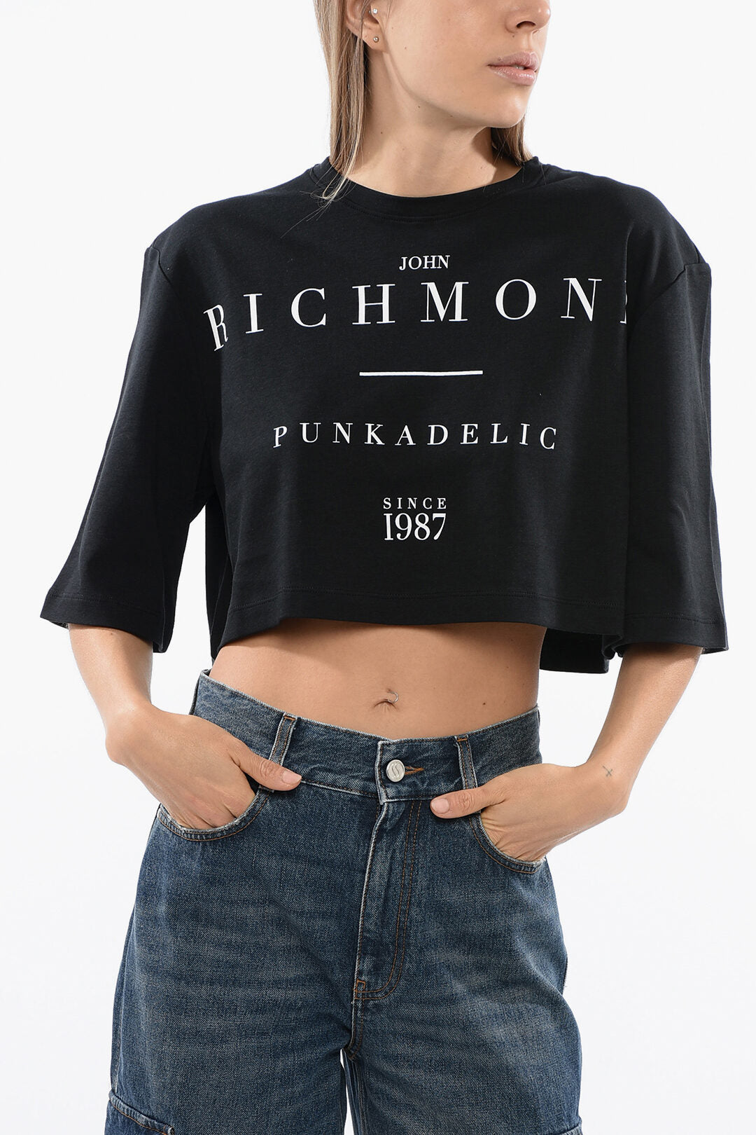 John Richmond 3500~Crop T-shirt GENYA with Oversized Fit