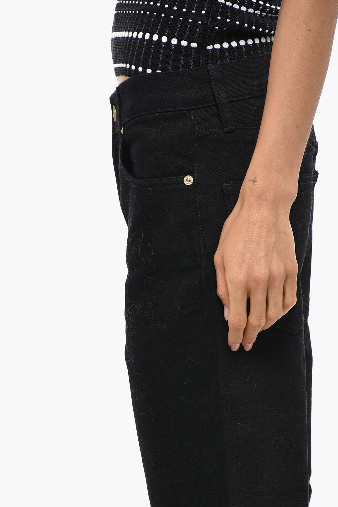 Tory Burch 3500~Dark-Wash Jeans with 20cm Gold-Effect Button, view 2